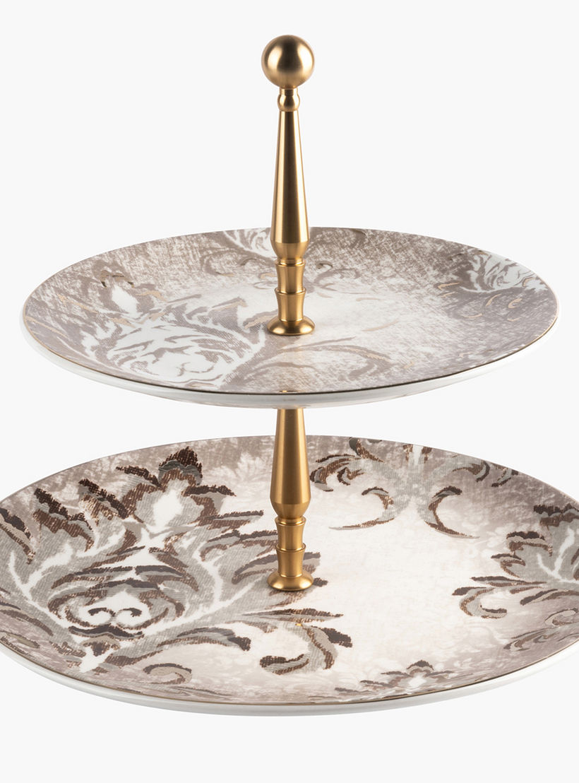 Otantik Harir 2-Tier Printed Porcelain Cake Stand - 26x23 cm-household-dining-serveware-cakestands-image-1