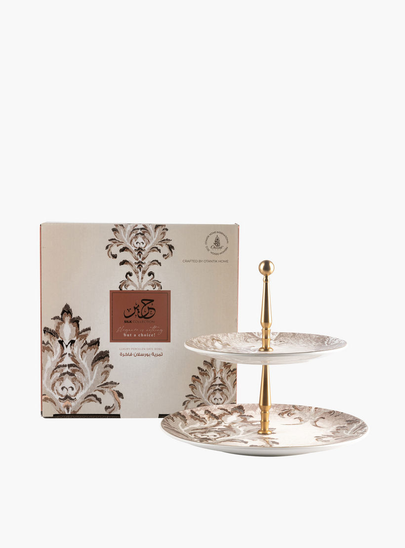 Otantik Harir 2-Tier Printed Porcelain Cake Stand - 26x23 cm-household-dining-serveware-cakestands-image-2