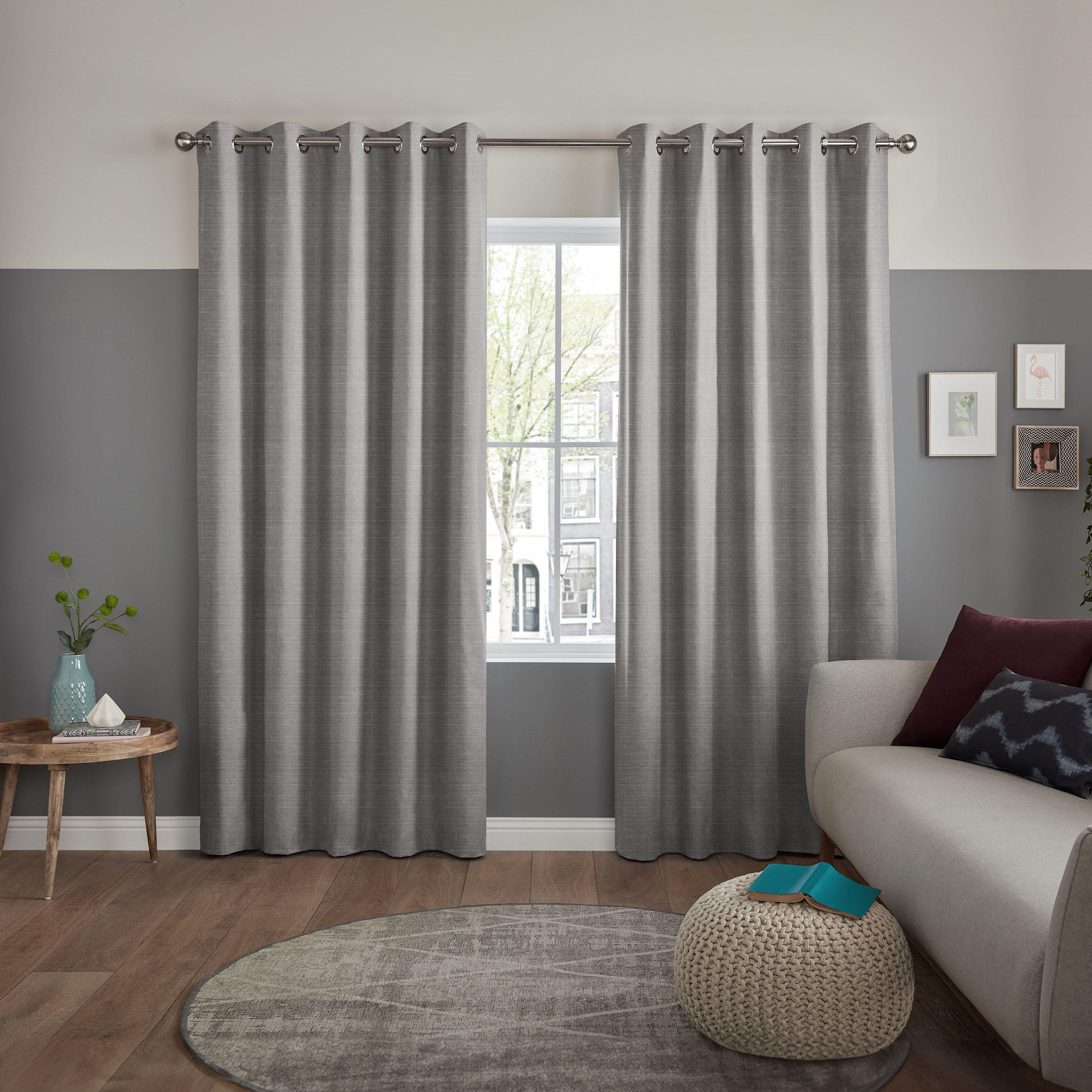 ستارة تصفية الضوء قطعة واحدة بحلقات لون رمادي من بوتر - 135x240 سم-household-windows-curtains-image-1