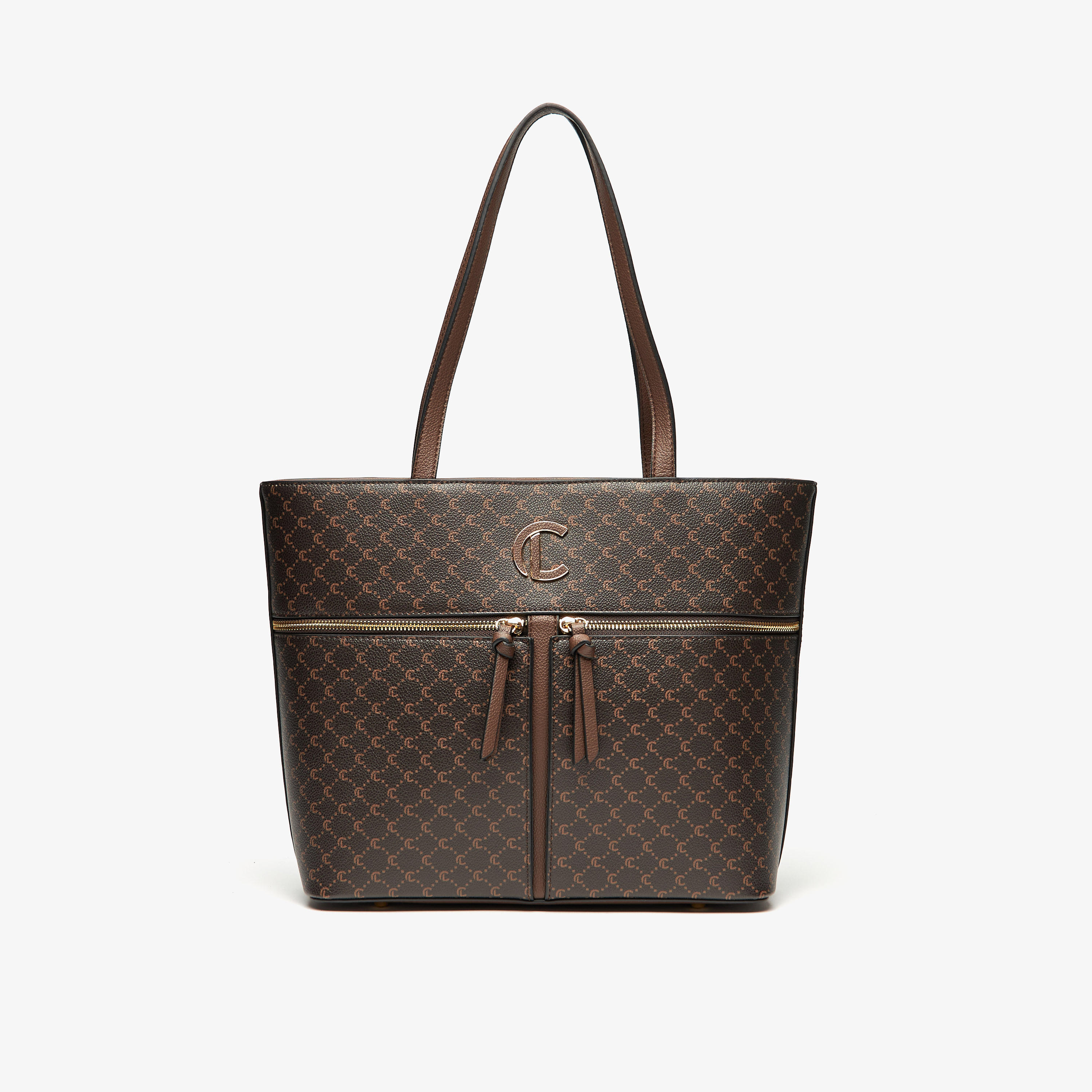 شنطة توتي بسحاب إغلاق ومقابض مزدوجة وطبعات مونوجرام من لو كونفورت-women-bagsandwallets-handbags-image-1