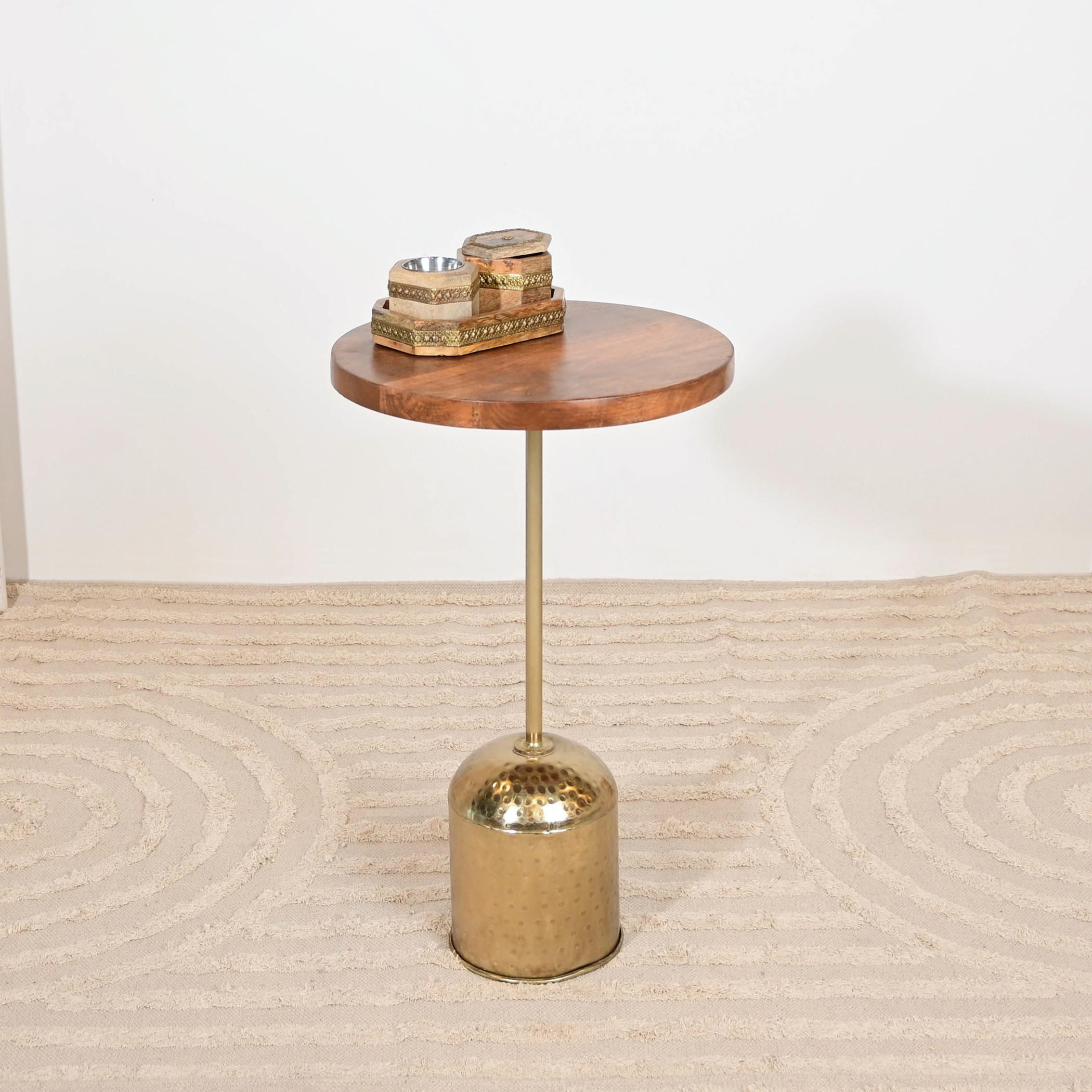 Home Carving Wooden Top Side Table with Pedestal Base - 59x36x59 cms-furniture-livingroom-sideandendtables-image-1