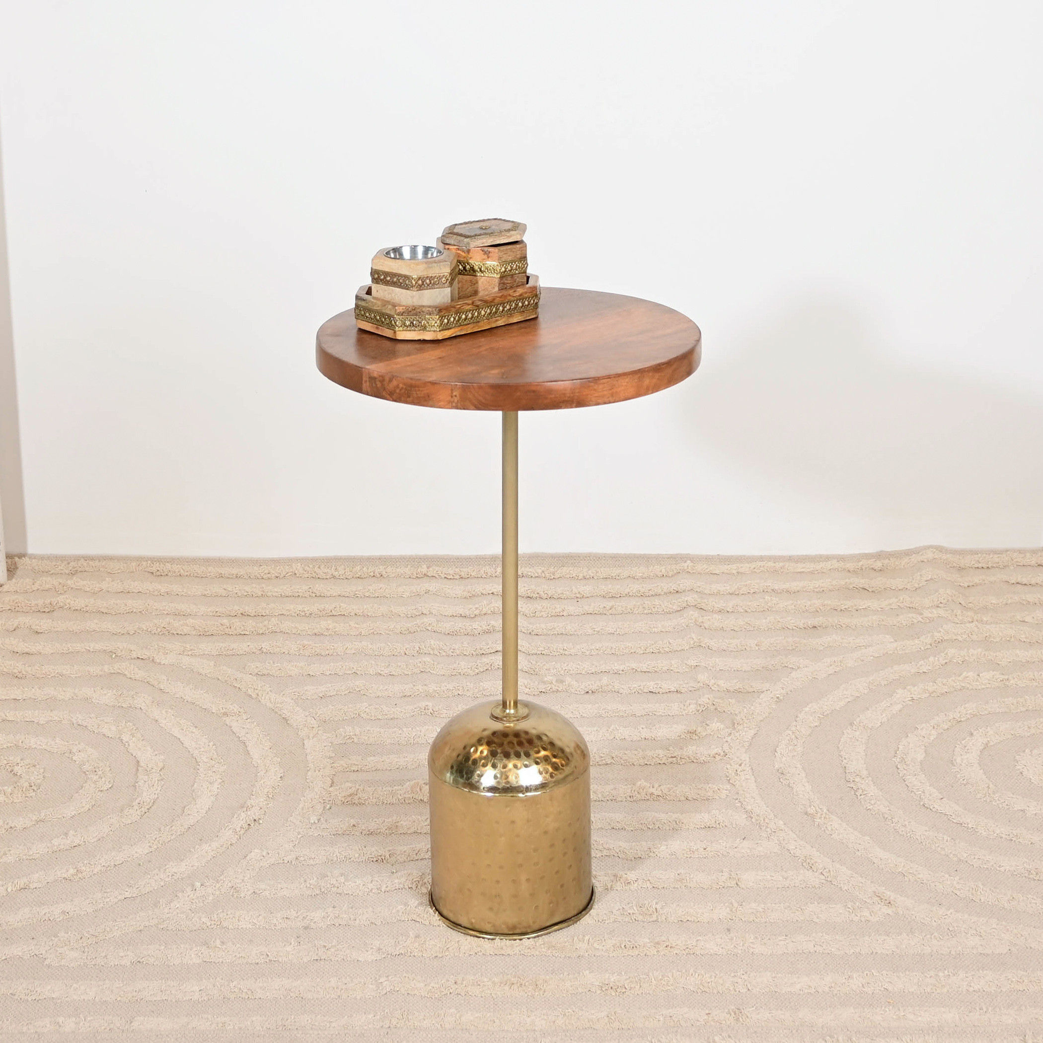 Home Carving Wooden Top Side Table with Pedestal Base - 59x36x59 cms-furniture-livingroom-sideandendtables-image-1