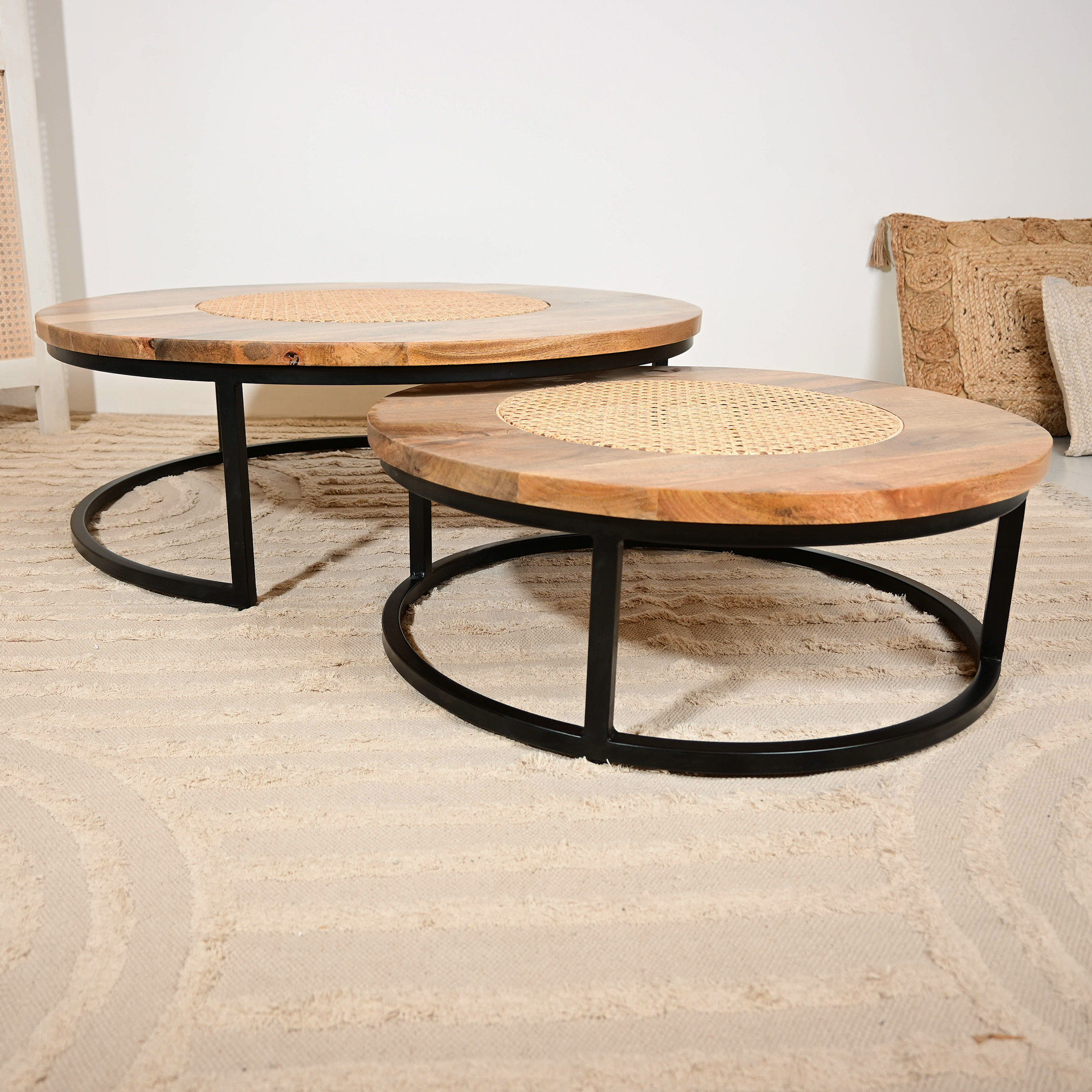 Home Carving Mango Wood Top Nesting Table with Trestle Base - Set of 2-furniture-livingroom-nestoftables-image-7