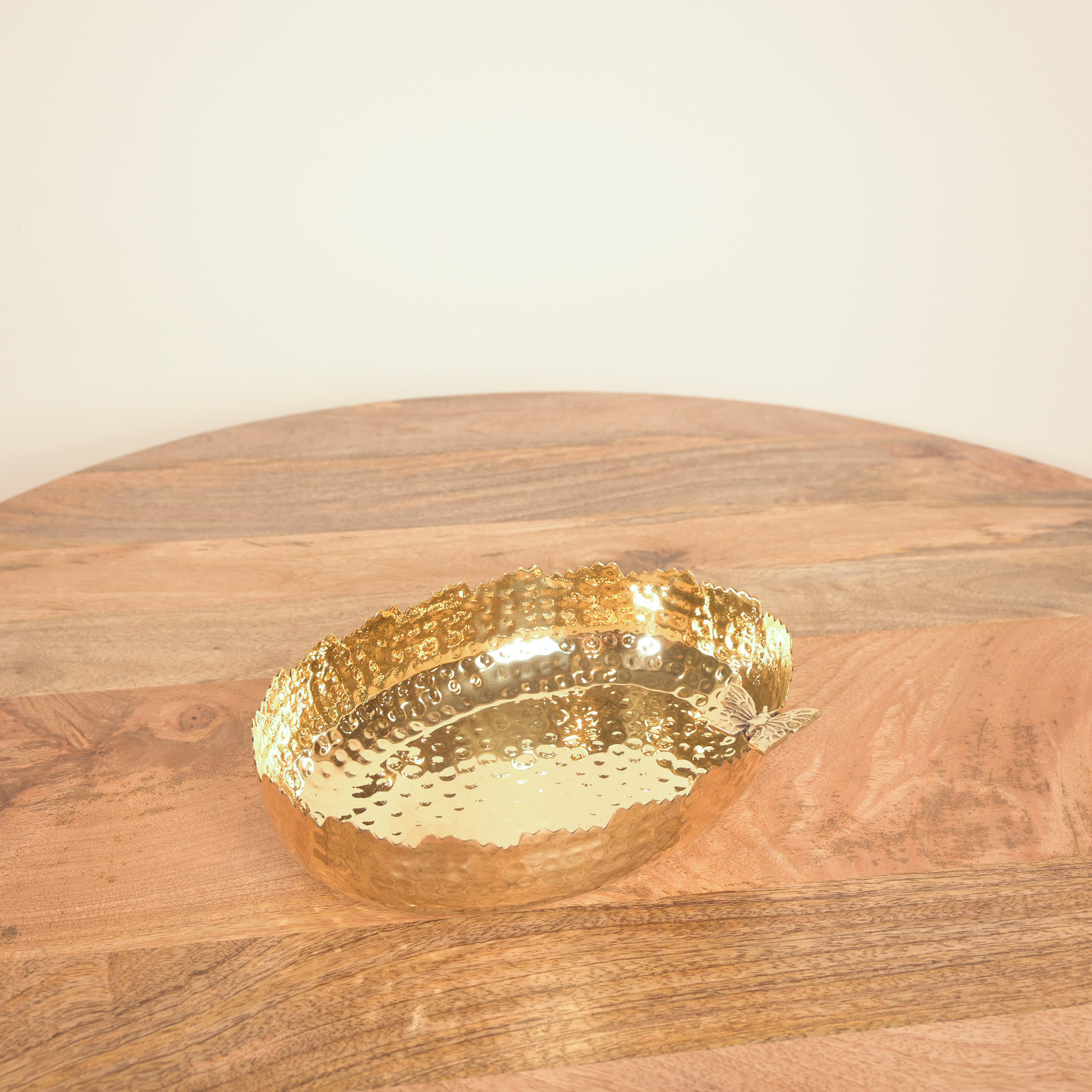 Home Carving Hammered Serving Bowl with Butterfly Motif - 18x25 cm-household-dining-dinnerware-bowls-image-3