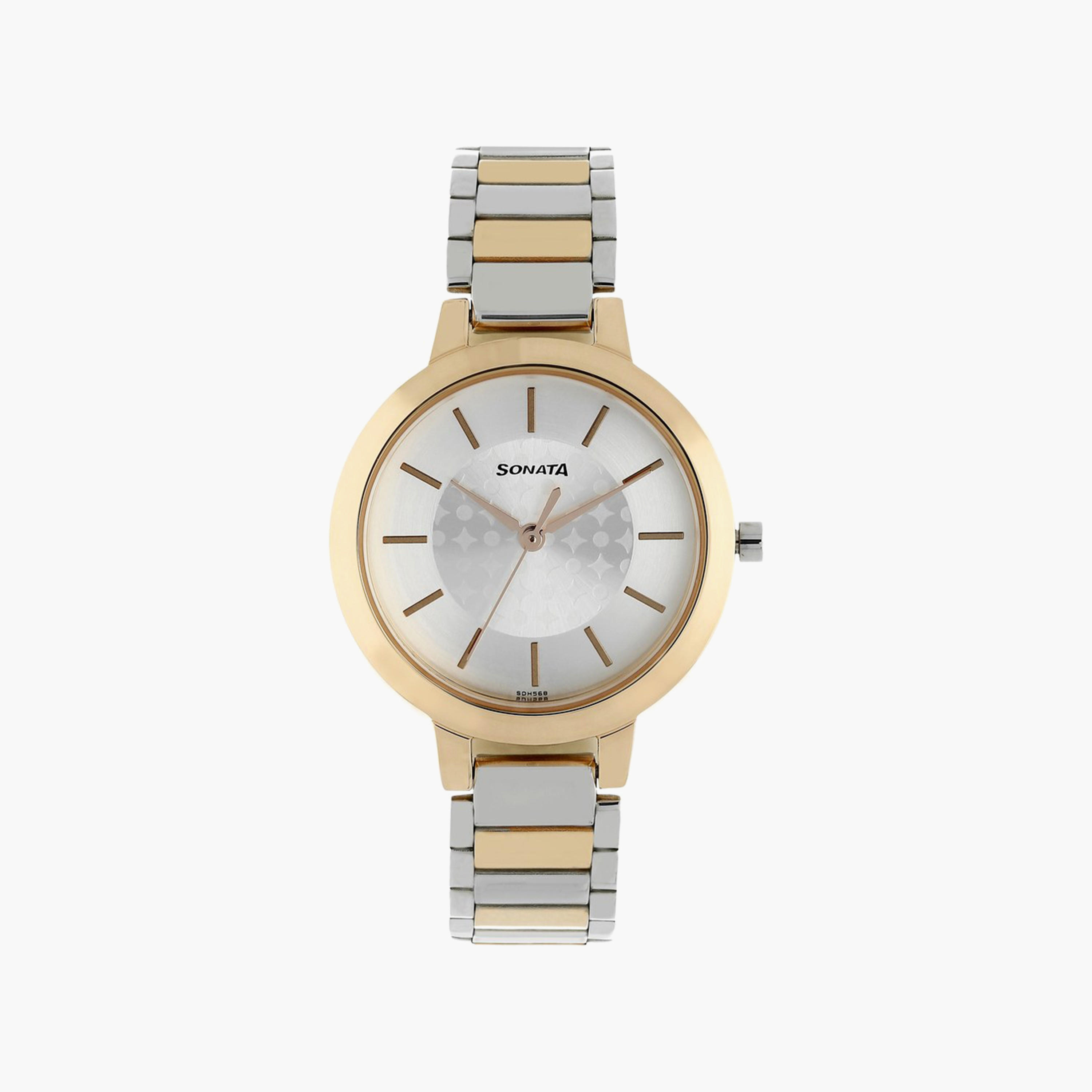 Sonata Silver & Gold Analog Stainless Steel Strap Watch | 8141KM01 | 32 MM-women-watchesandjewellery-watches-image-1