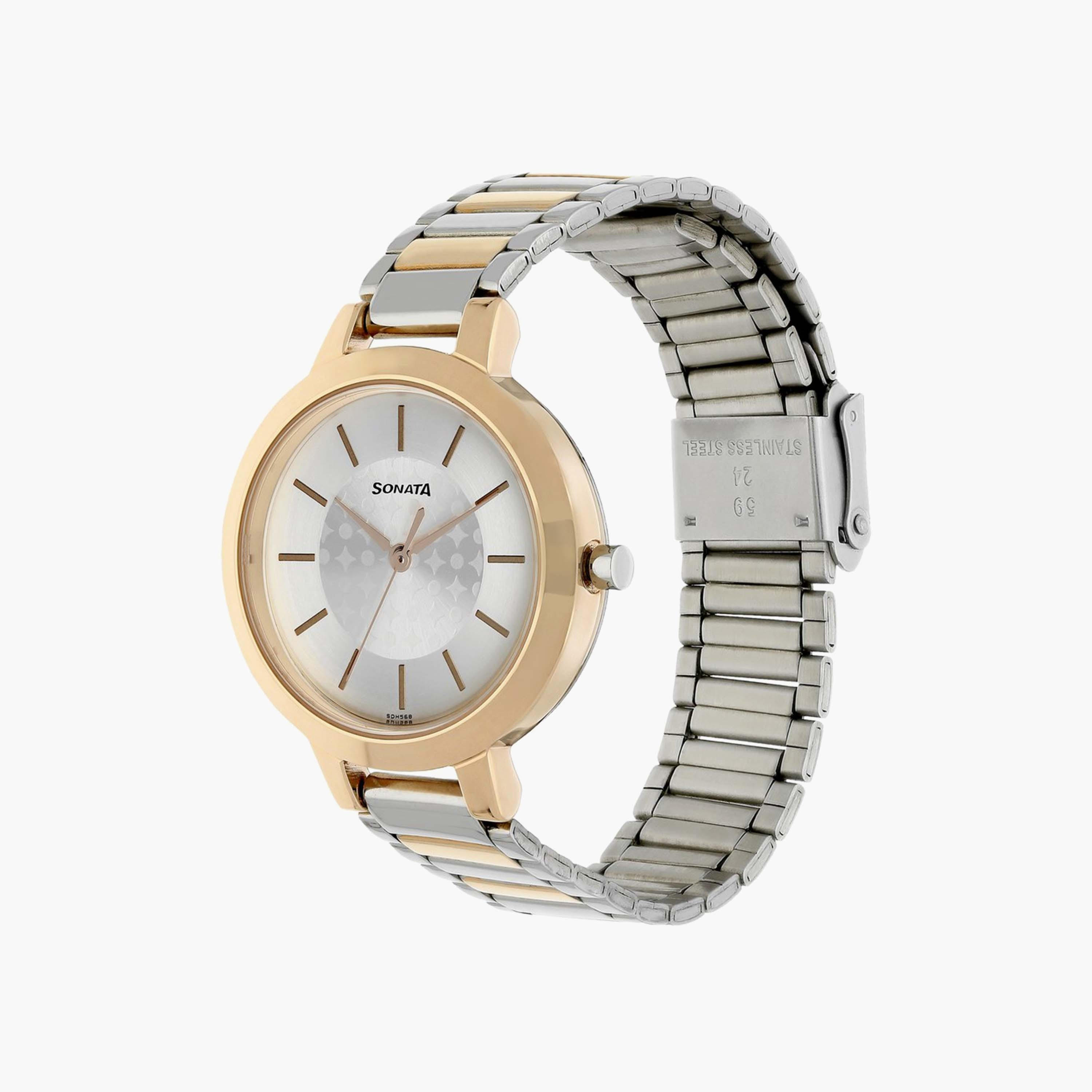 Sonata Silver & Gold Analog Stainless Steel Strap Watch | 8141KM01 | 32 MM-women-watchesandjewellery-watches-image-2