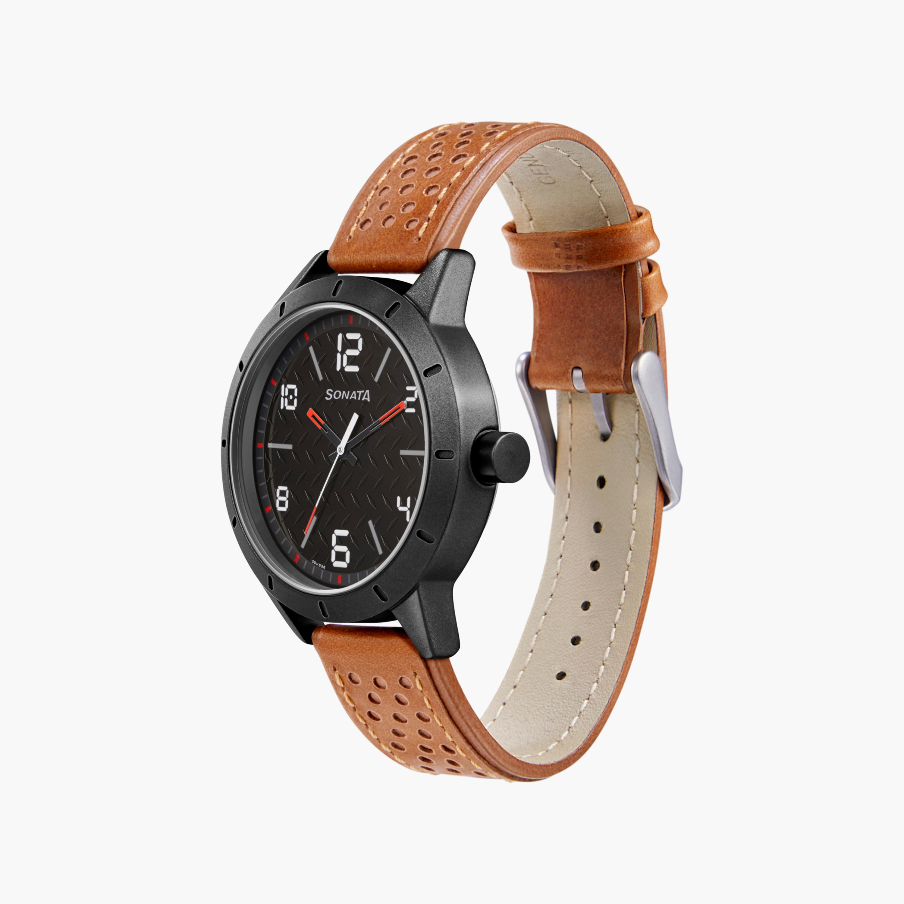 Sonata Men's Brown Analog Leather Strap Watch | 7137AL02 | 42 MM-men-watchesandjewellery-watches-image-2