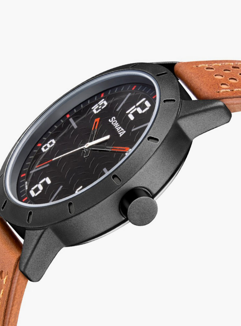 Sonata Men's Brown Analog Leather Strap Watch | 7137AL02 | 42 MM-men-watchesandjewellery-watches-image-3