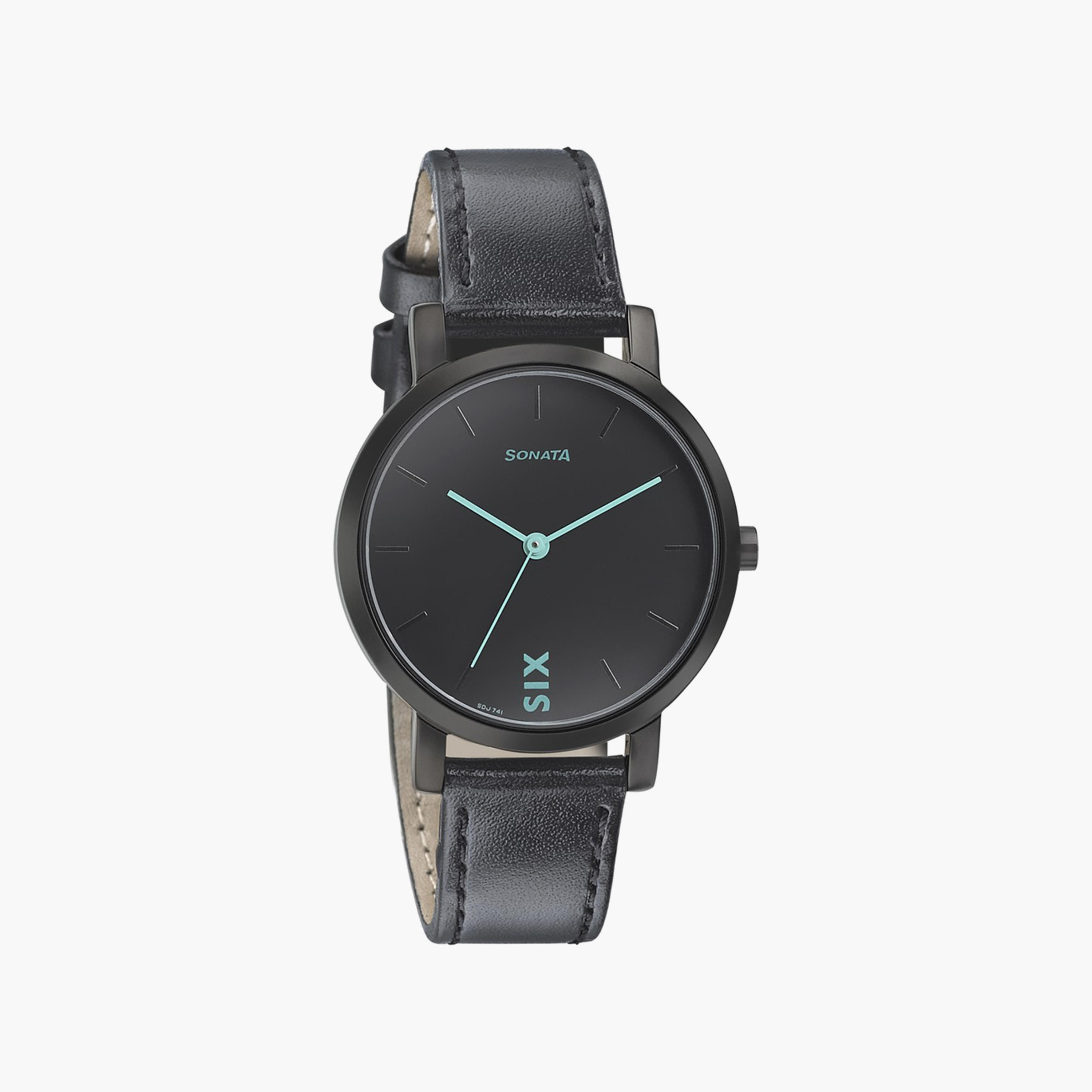 Sonata Women's Black Analog Leather Strap Watch | 8164NL01-women-watchesandjewellery-watches-image-1