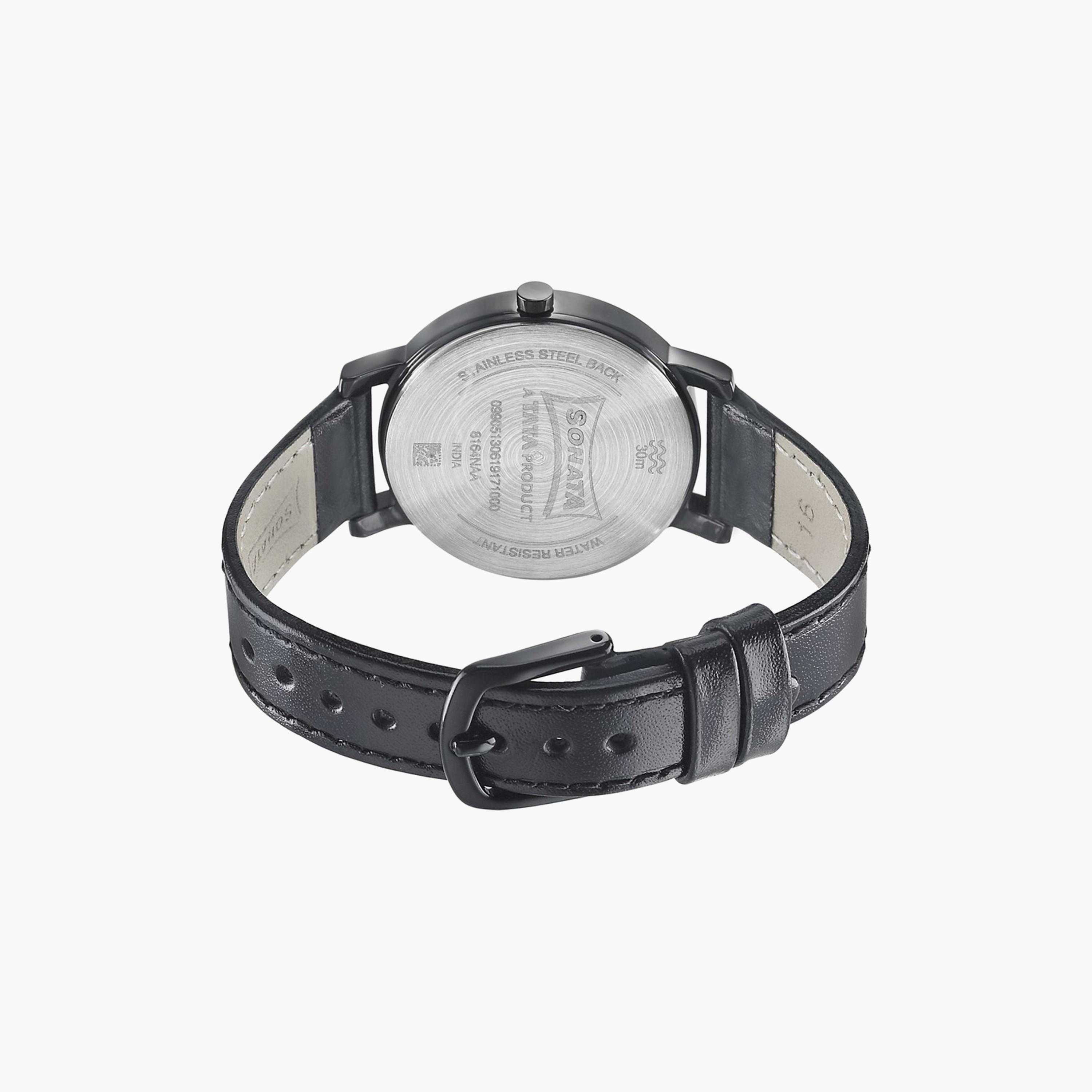 ساعة سوناتا ذات انالوج بسوار جلدي باللون الأسود للنساء | 8164NL01-women-watchesandjewellery-watches-image-3