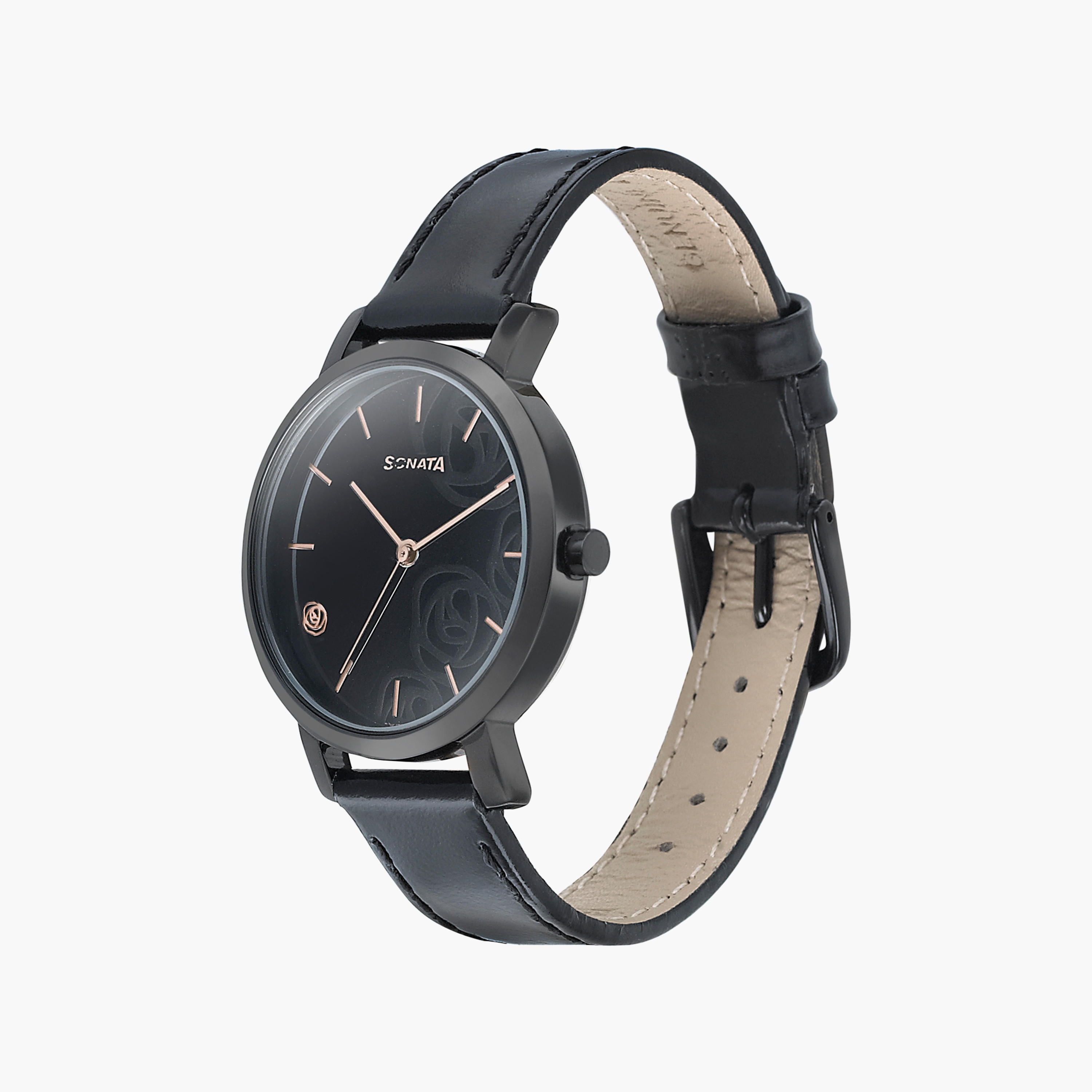 Sonata Women's Black Analog Leather Strap Watch | 8164NL02-women-watchesandjewellery-watches-image-2
