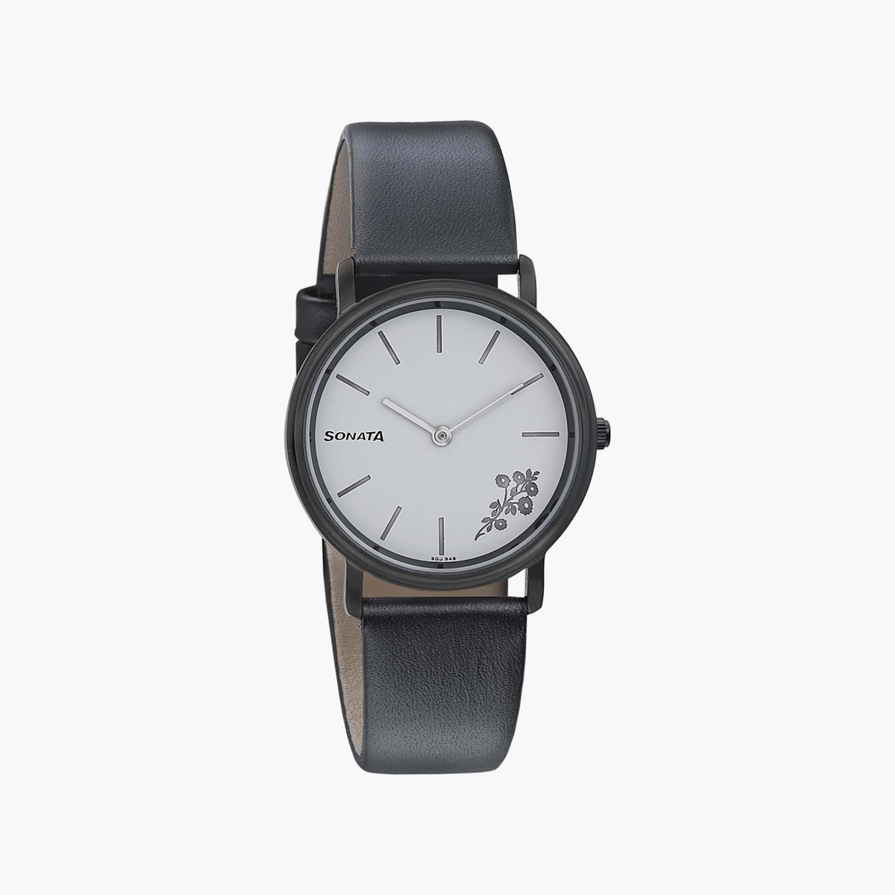 Sonata Women's Black Analog Leather Strap Watch | 87029NL01 | 34 MM-women-watchesandjewellery-watches-image-1