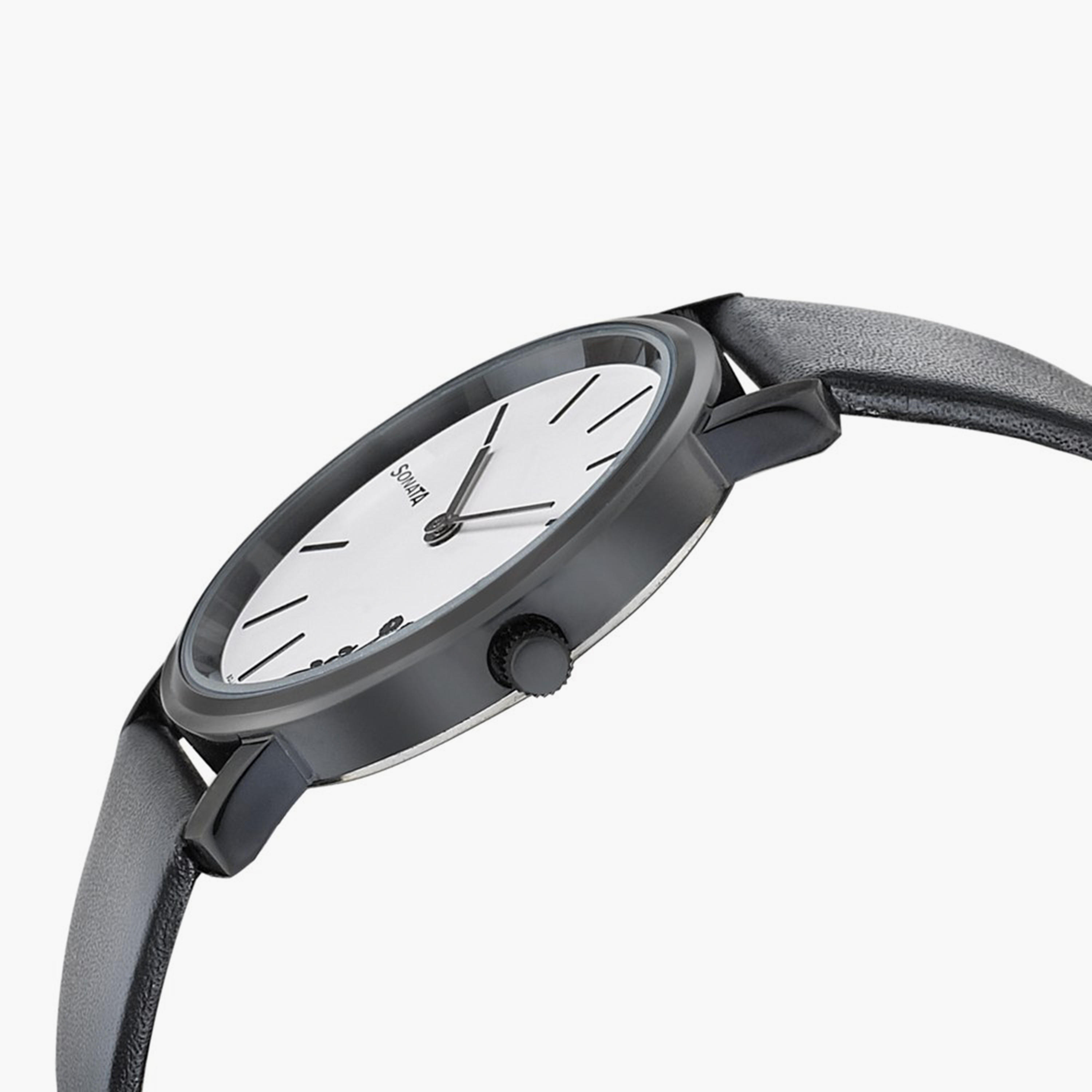 Sonata Women's Black Analog Leather Strap Watch | 87029NL01 | 34 MM-women-watchesandjewellery-watches-image-2