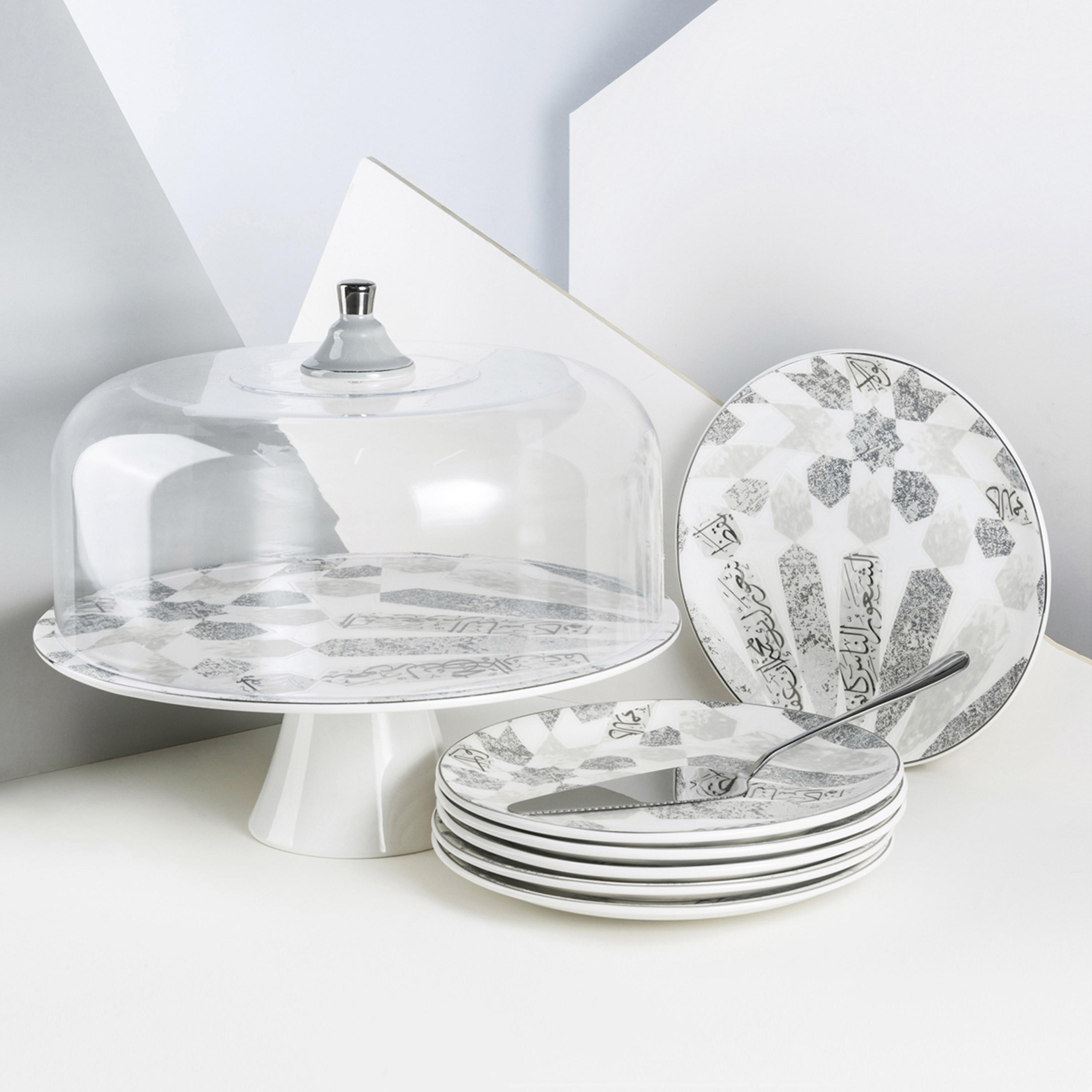 Otantik Amal Printed 8-Piece Porcelain Cake Set-household-dining-serveware-cakestands-image-1
