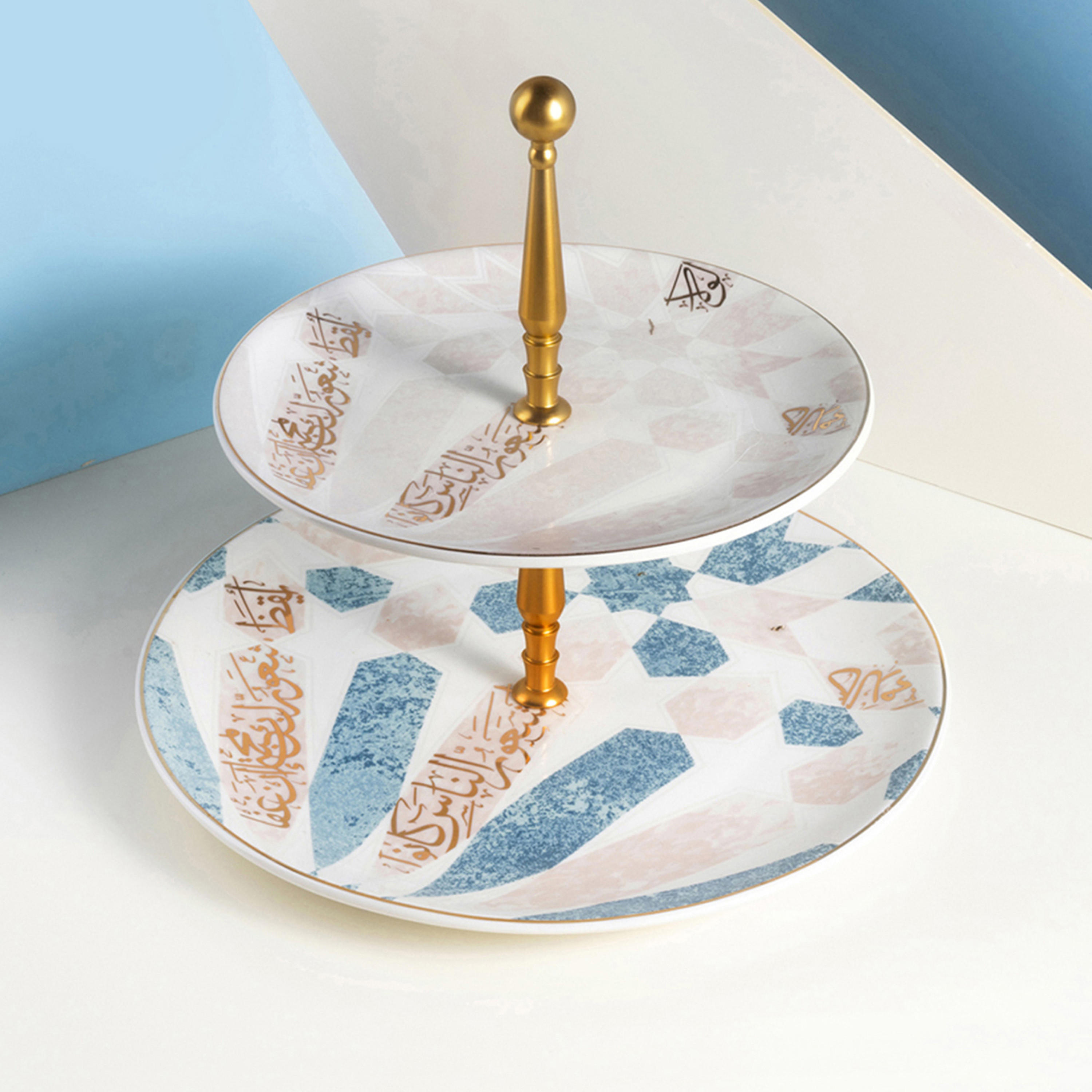 Otantik Amal Printed 2-Tier Porcelain Cake Stand-household-dining-serveware-cakestands-image-1