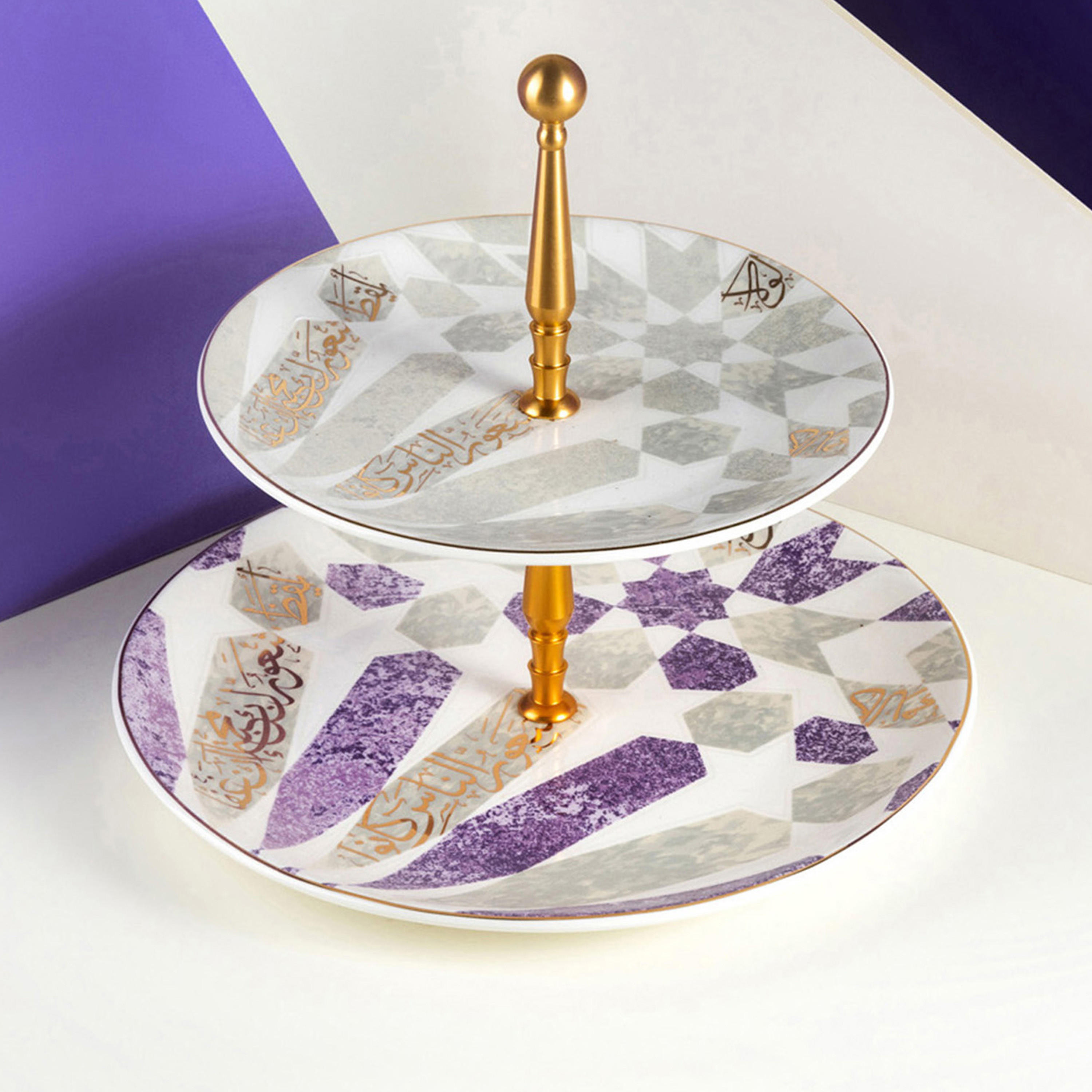 Otantik Amal Printed 2-Tier Porcelain Cake Stand-household-dining-serveware-cakestands-image-1