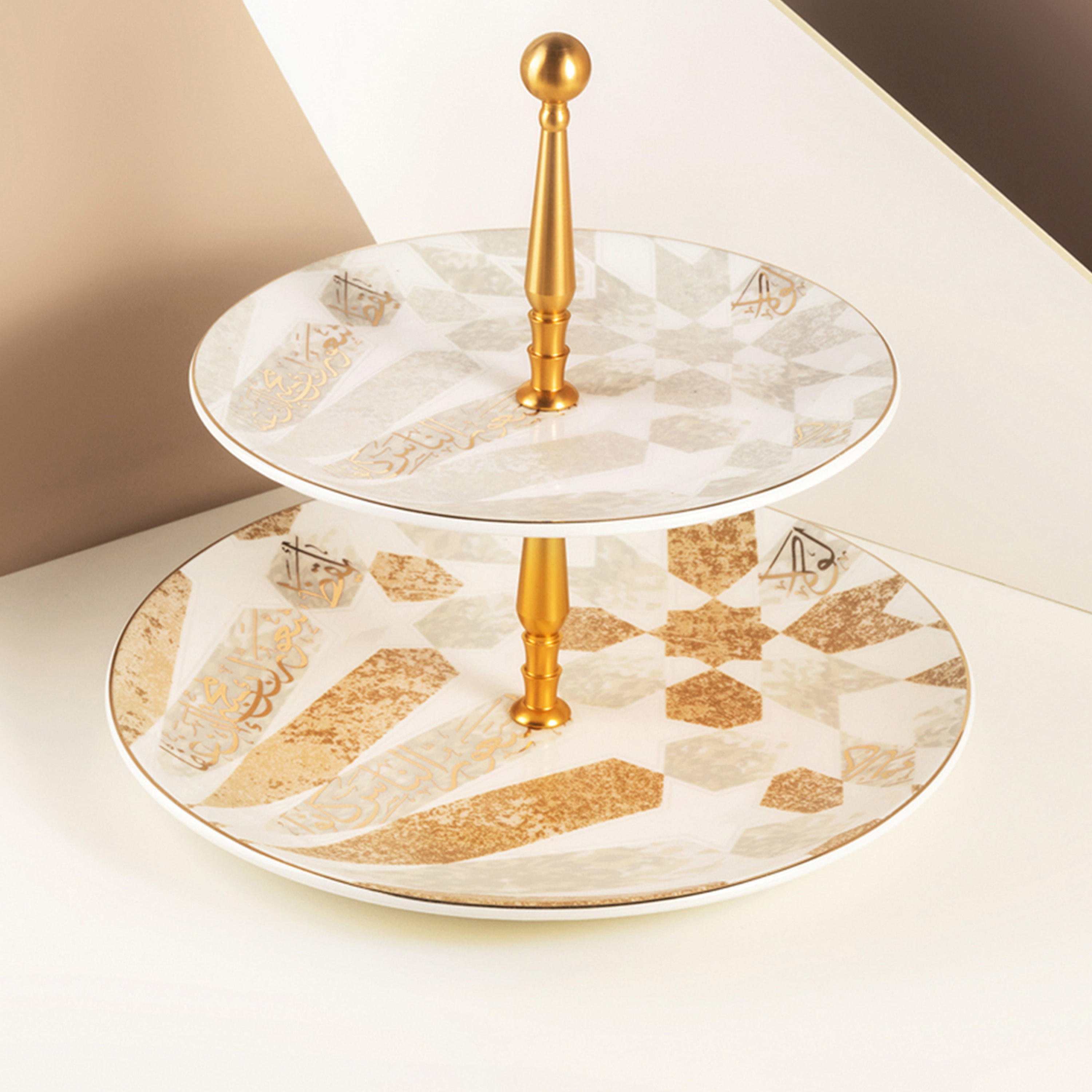Otantik Amal Printed 2-Tier Porcelain Cake Stand-household-dining-serveware-cakestands-image-1