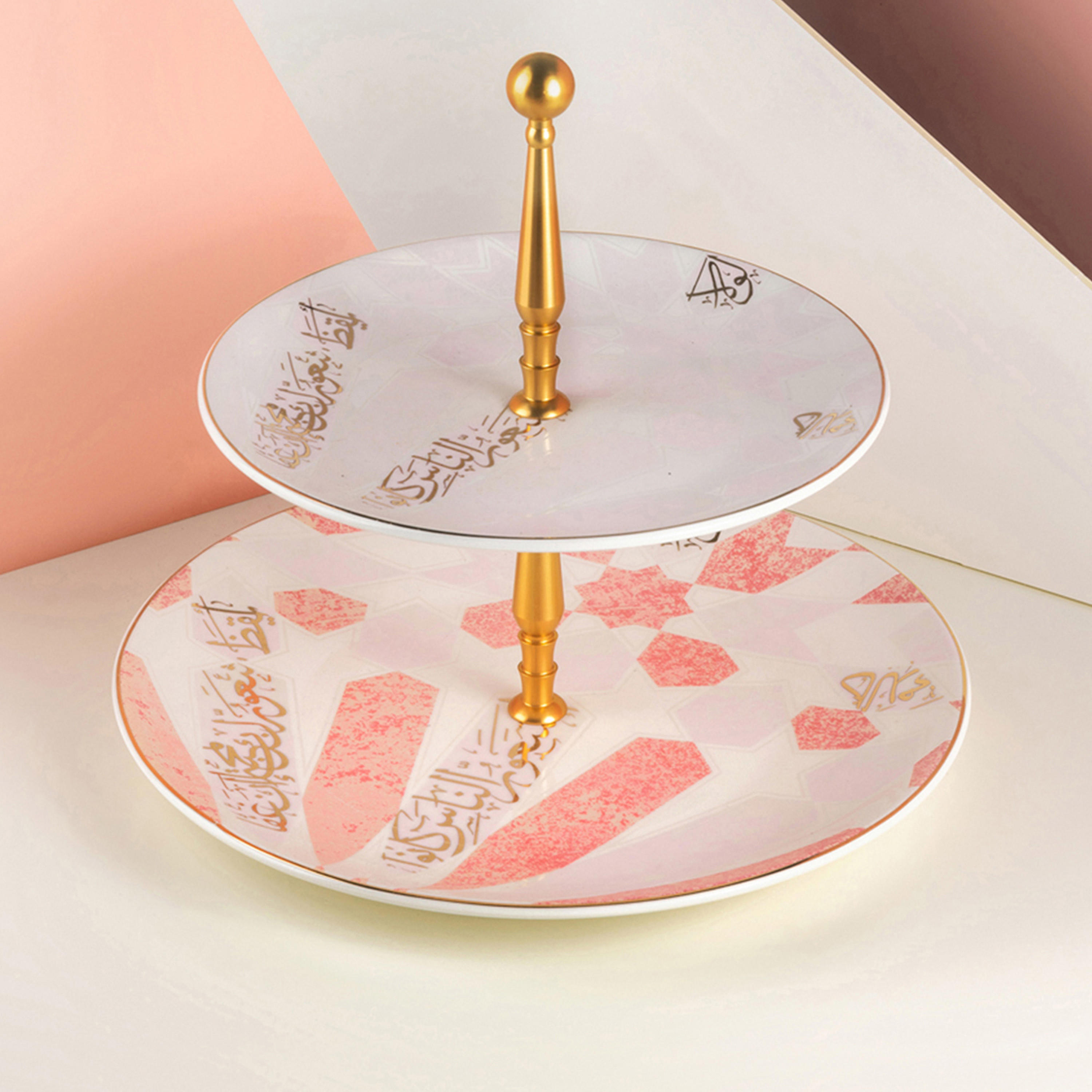 Otantik Amal Printed 2-Tier Porcelain Cake Stand-household-dining-serveware-cakestands-image-1