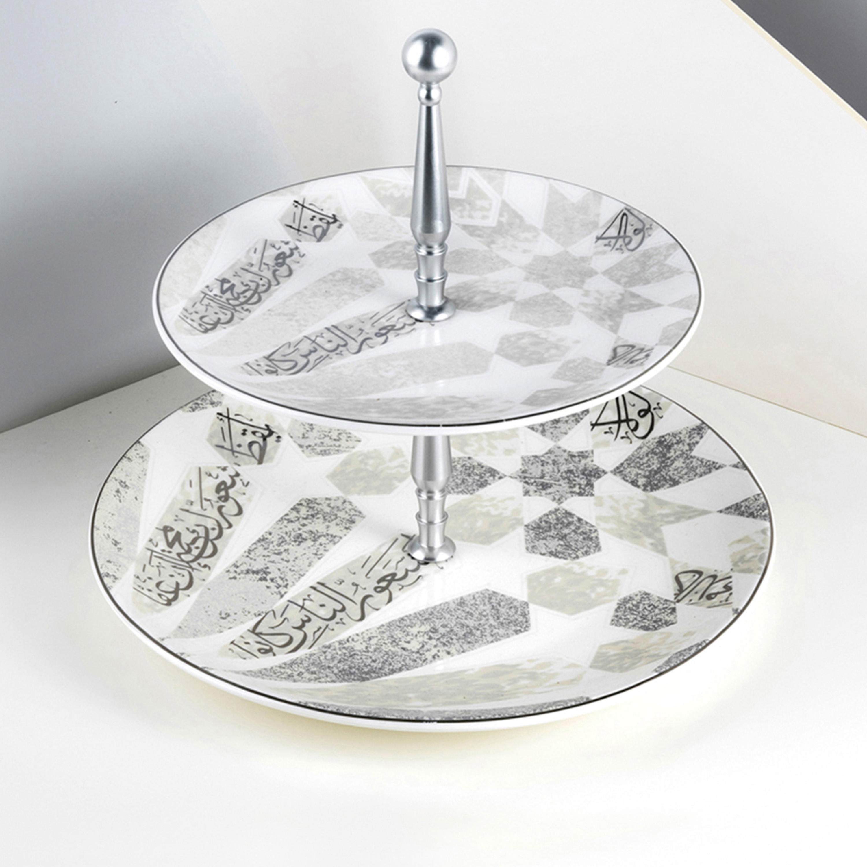 Otantik Amal Printed 2-Tier Porcelain Cake Stand-household-dining-serveware-cakestands-image-1