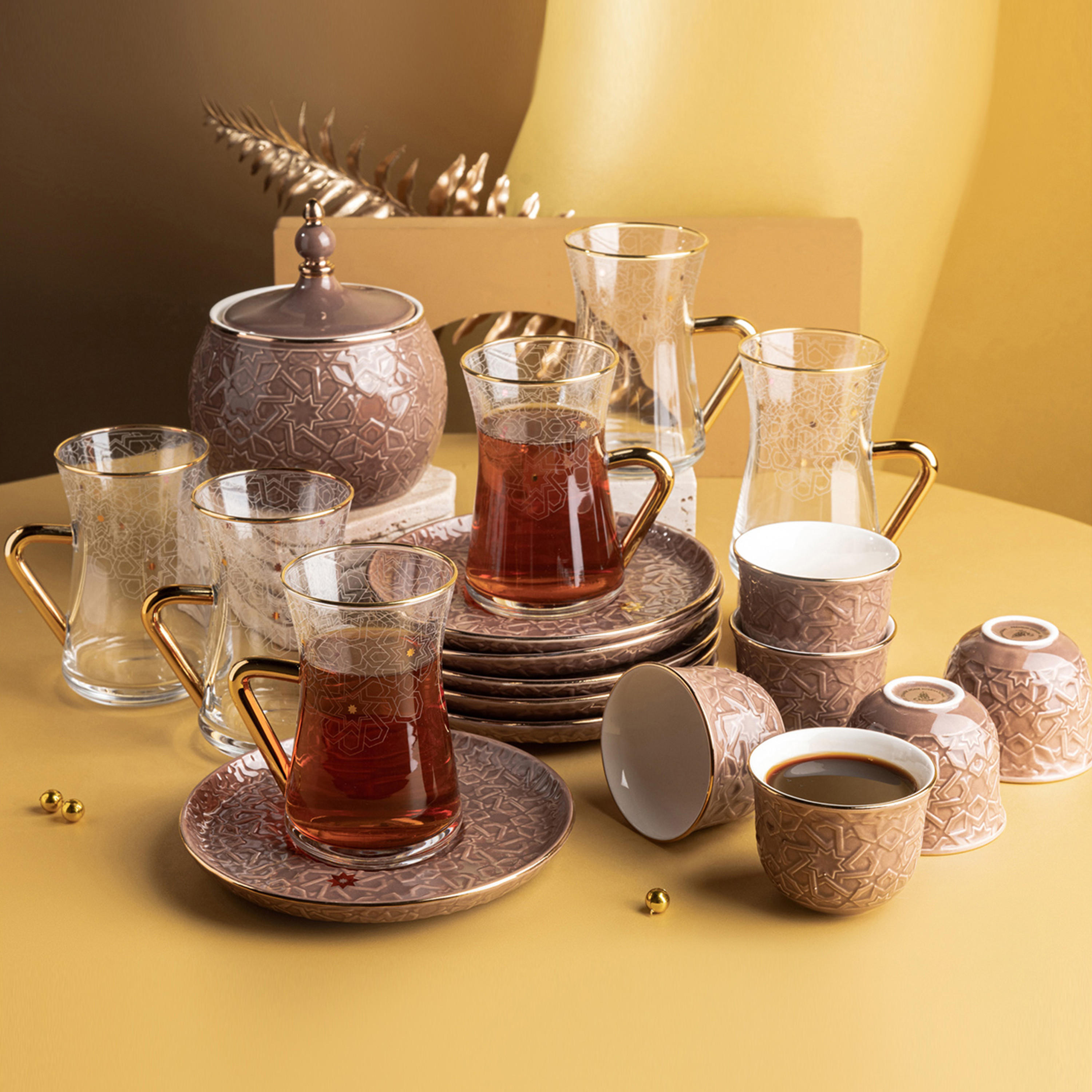 Otantik Crown Textured 19-Piece Porcelain Tea and Coffee Set-household-dining-teaandcoffee-teaandcoffeesets-image-1