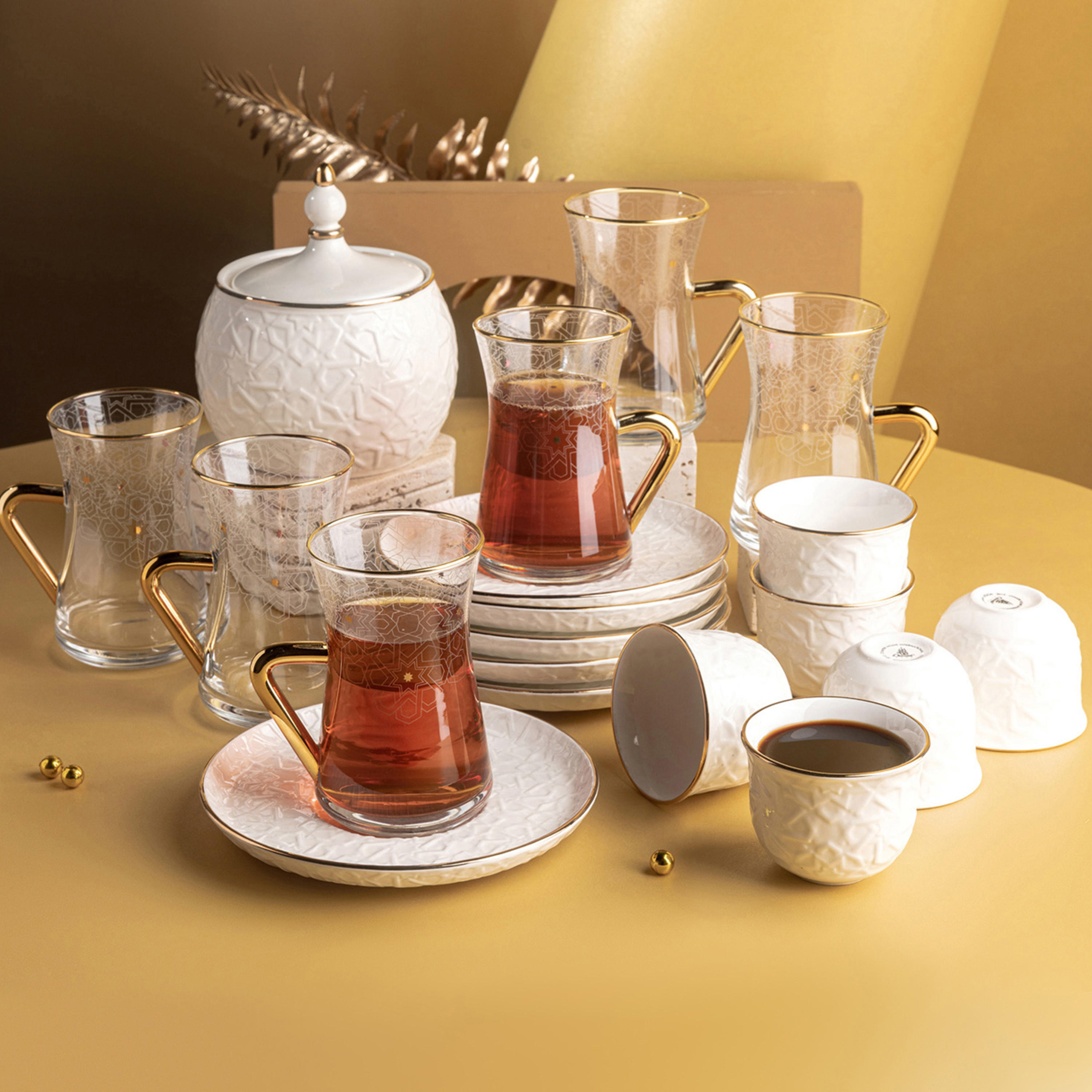 Otantik Crown Textured 19-Piece Porcelain Tea and Coffee Set-household-dining-teaandcoffee-teaandcoffeesets-image-1
