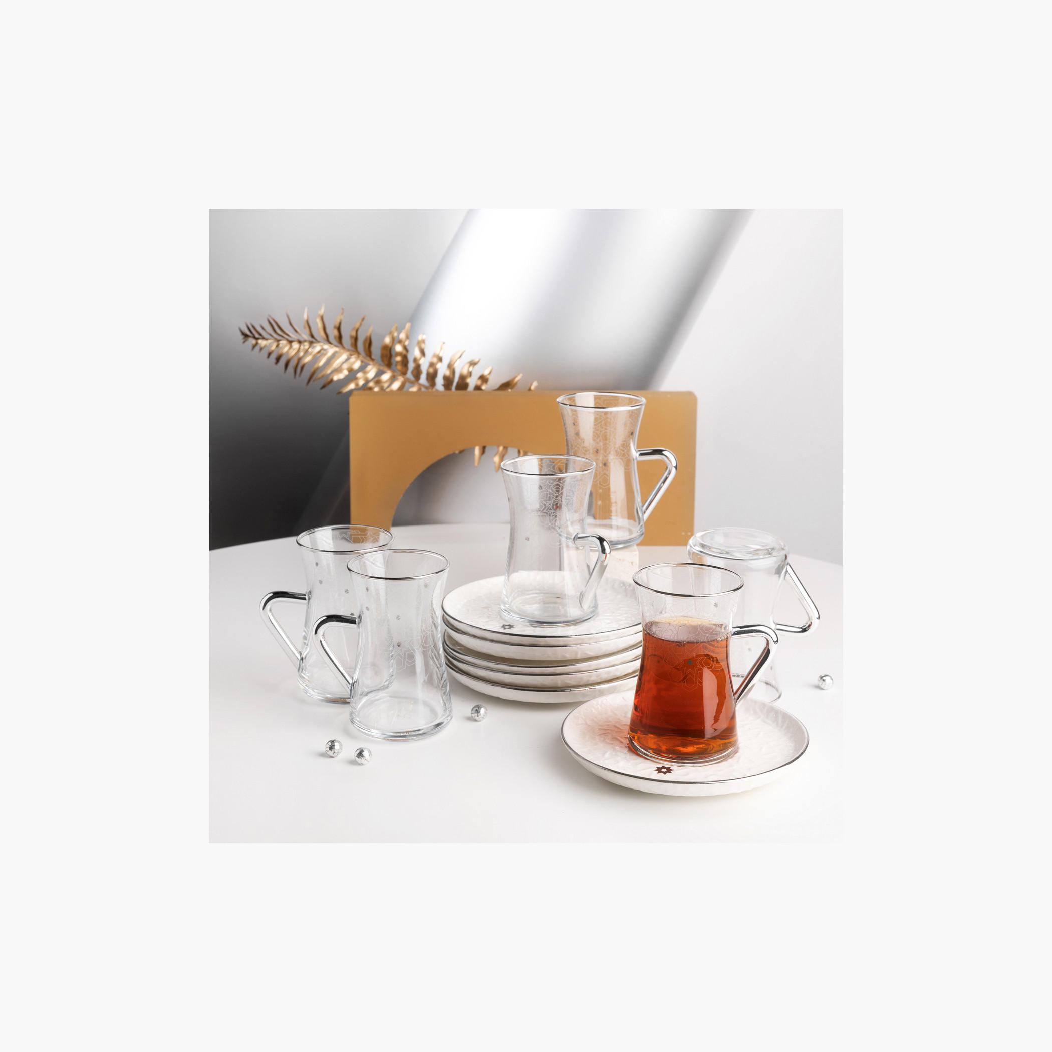 Otantik Crown 12-Piece Textured Porcelain Cup and Saucer Set-household-dining-teaandcoffee-teaandcoffeesets-image-1