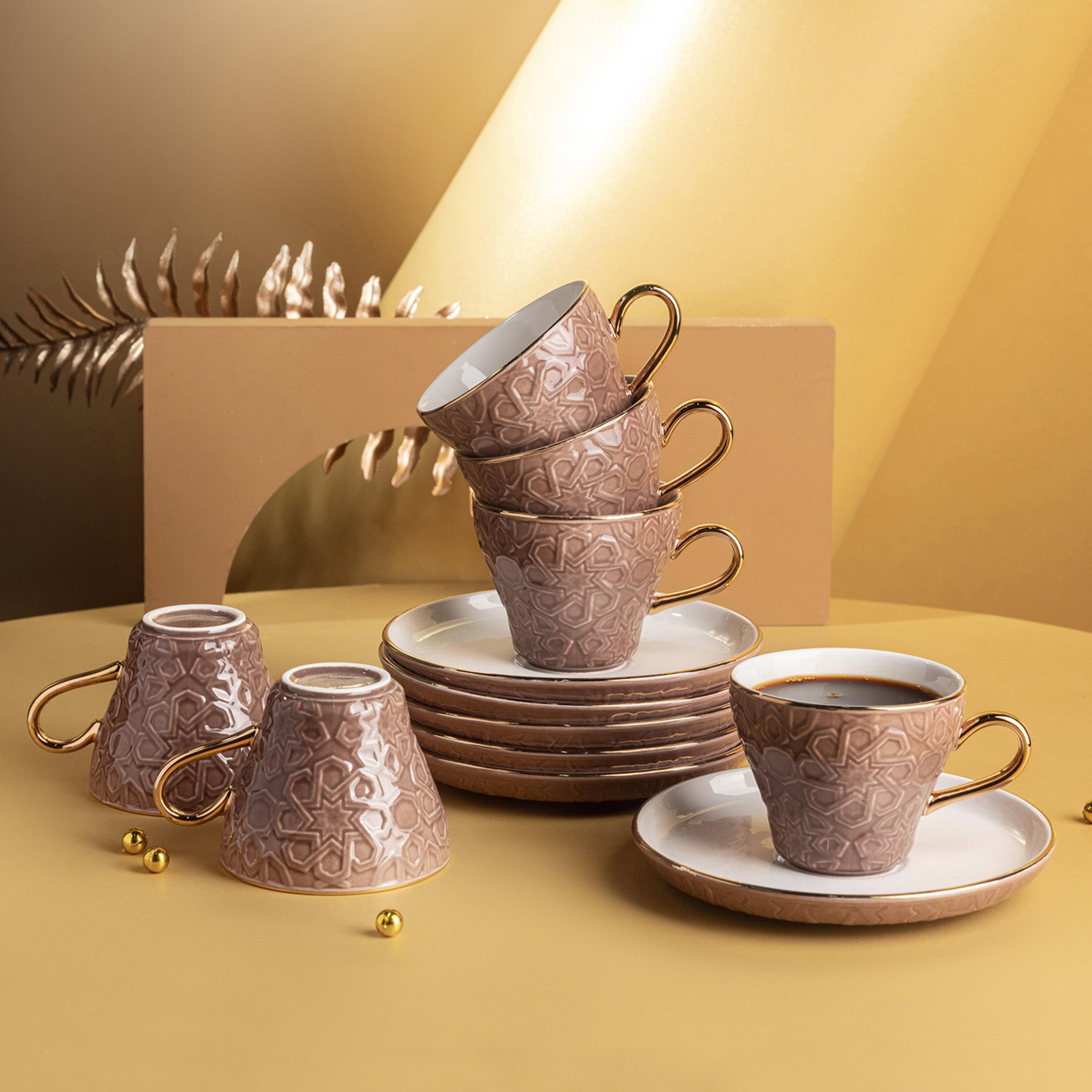 Otantik Crown 12-Piece Textured Turkish Coffee Cup and Saucer Set-household-dining-teaandcoffee-teaandcoffeesets-image-1