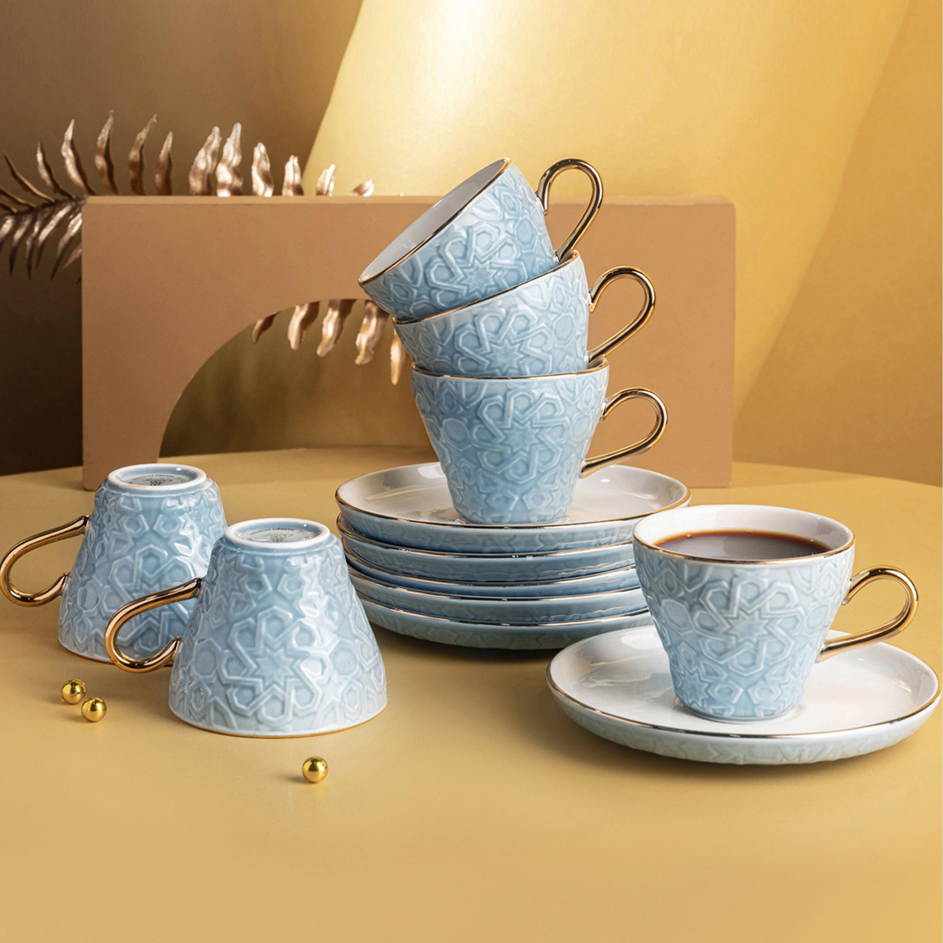 طقم فناجين وصحون قهوة تركية بارز الملمس 12 قطعة كراون من أوتانتك-household-dining-teaandcoffee-teaandcoffeesets-image-1