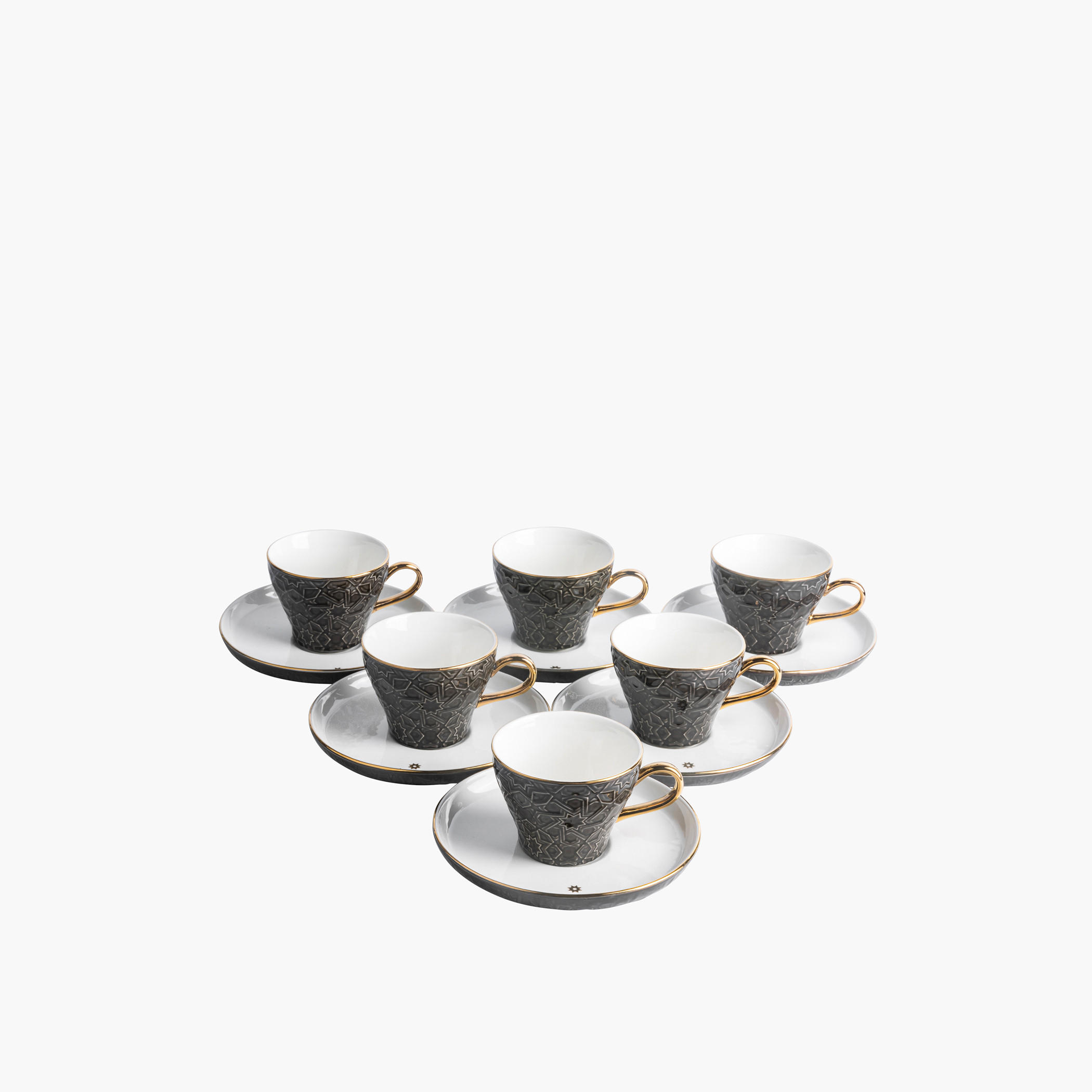 Otantik Crown Textured 12-Piece Porcelain Cup and Saucer Set-household-dining-teaandcoffee-teaandcoffeesets-image-2