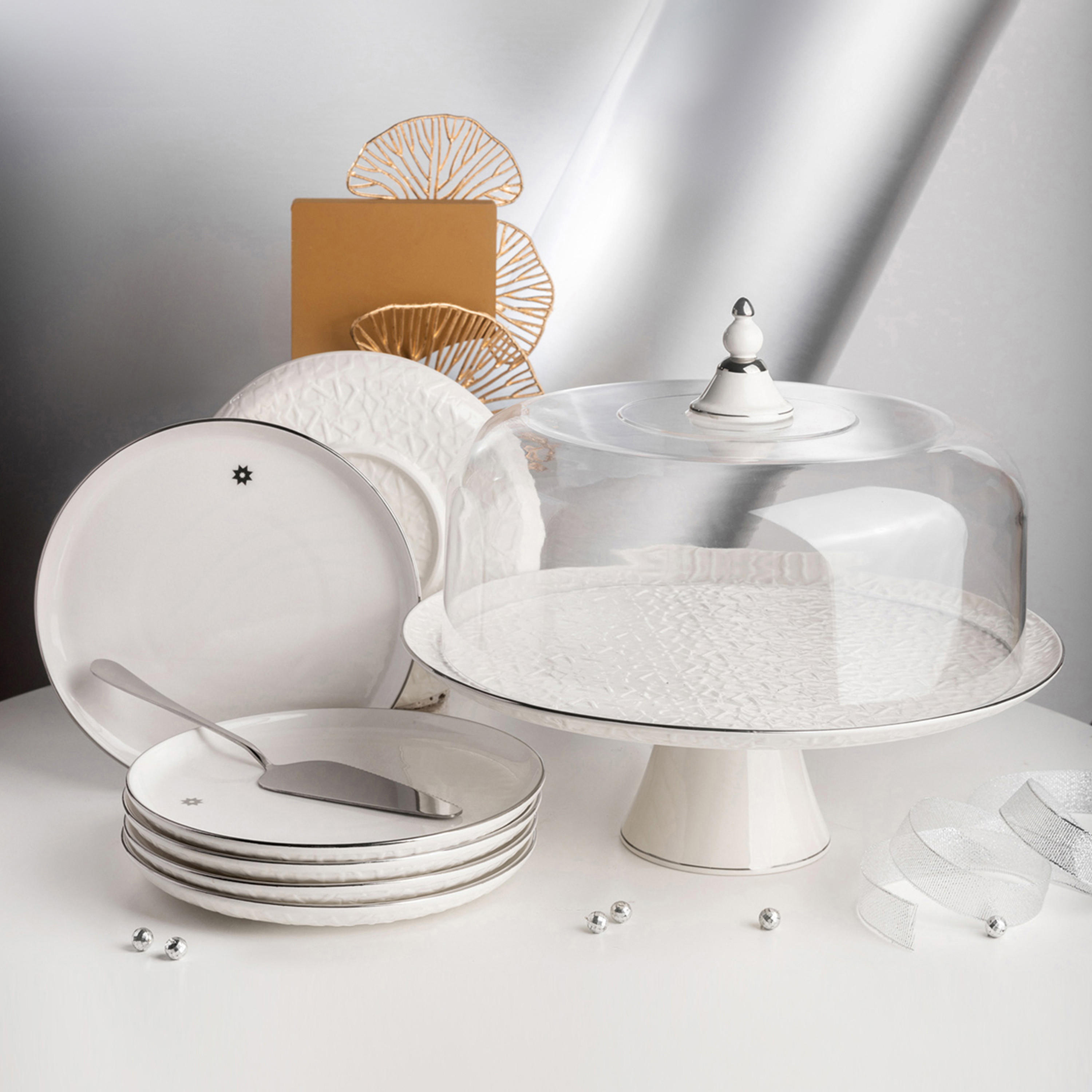 Otantik Crown Textured 8-Piece Porcelain Cake Set-household-dining-serveware-cakestands-image-1