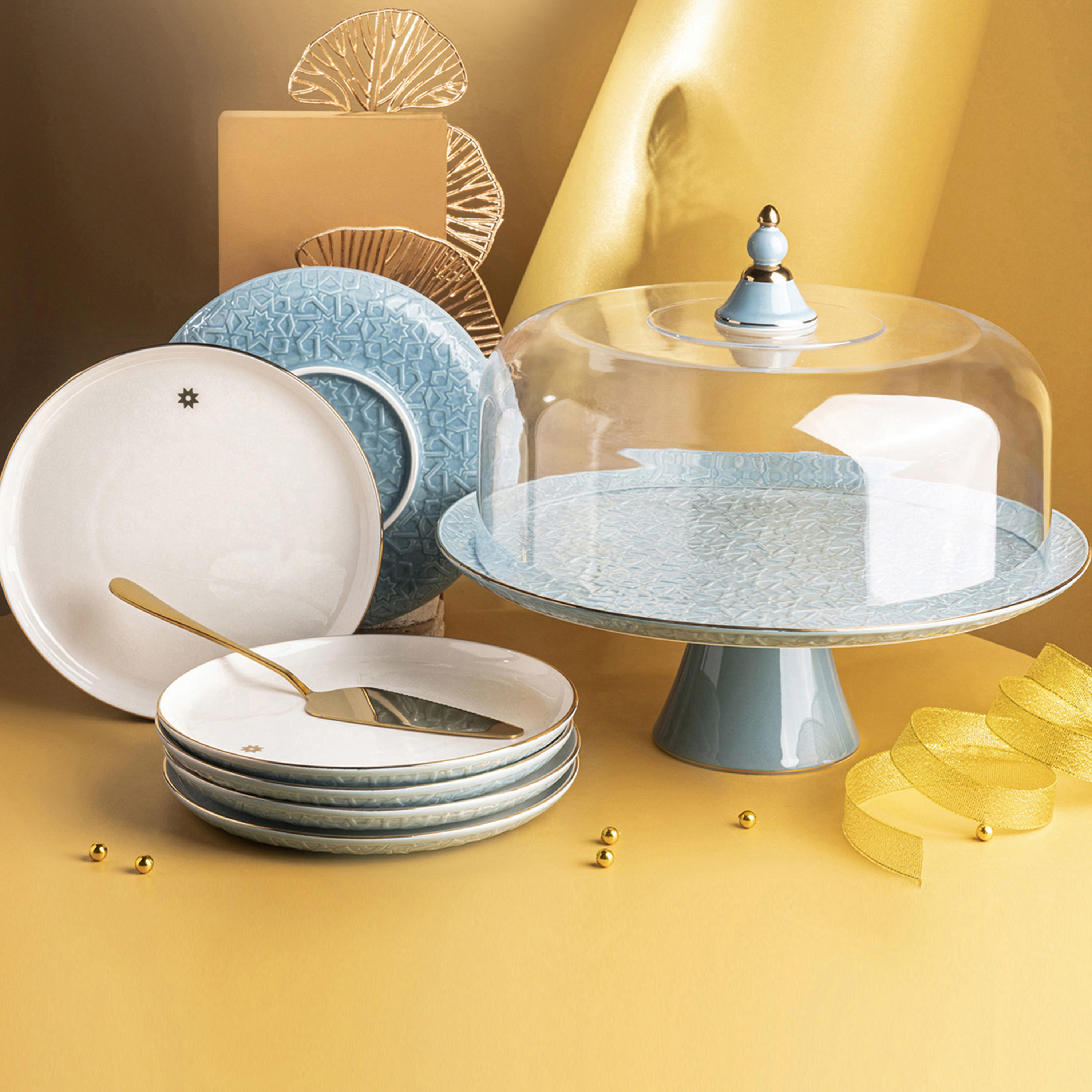 Otantik Crown Textured 8-Piece Porcelain Cake Set-household-dining-serveware-cakestands-image-1