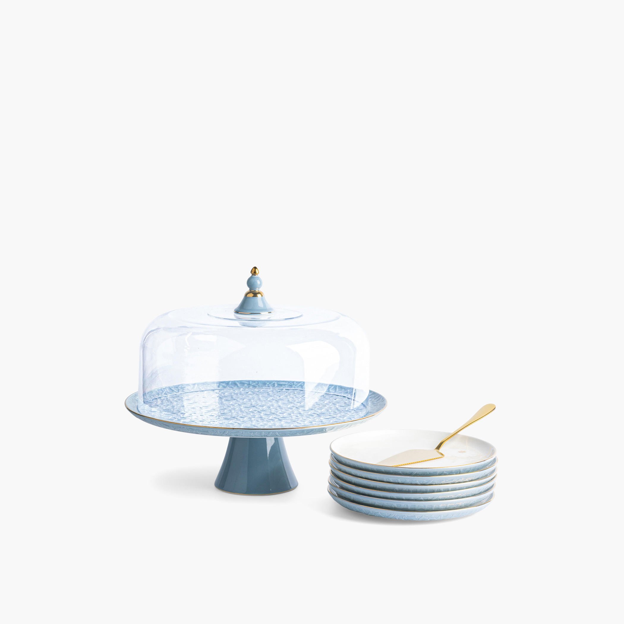 Otantik Crown Textured 8-Piece Porcelain Cake Set-household-dining-serveware-cakestands-image-2