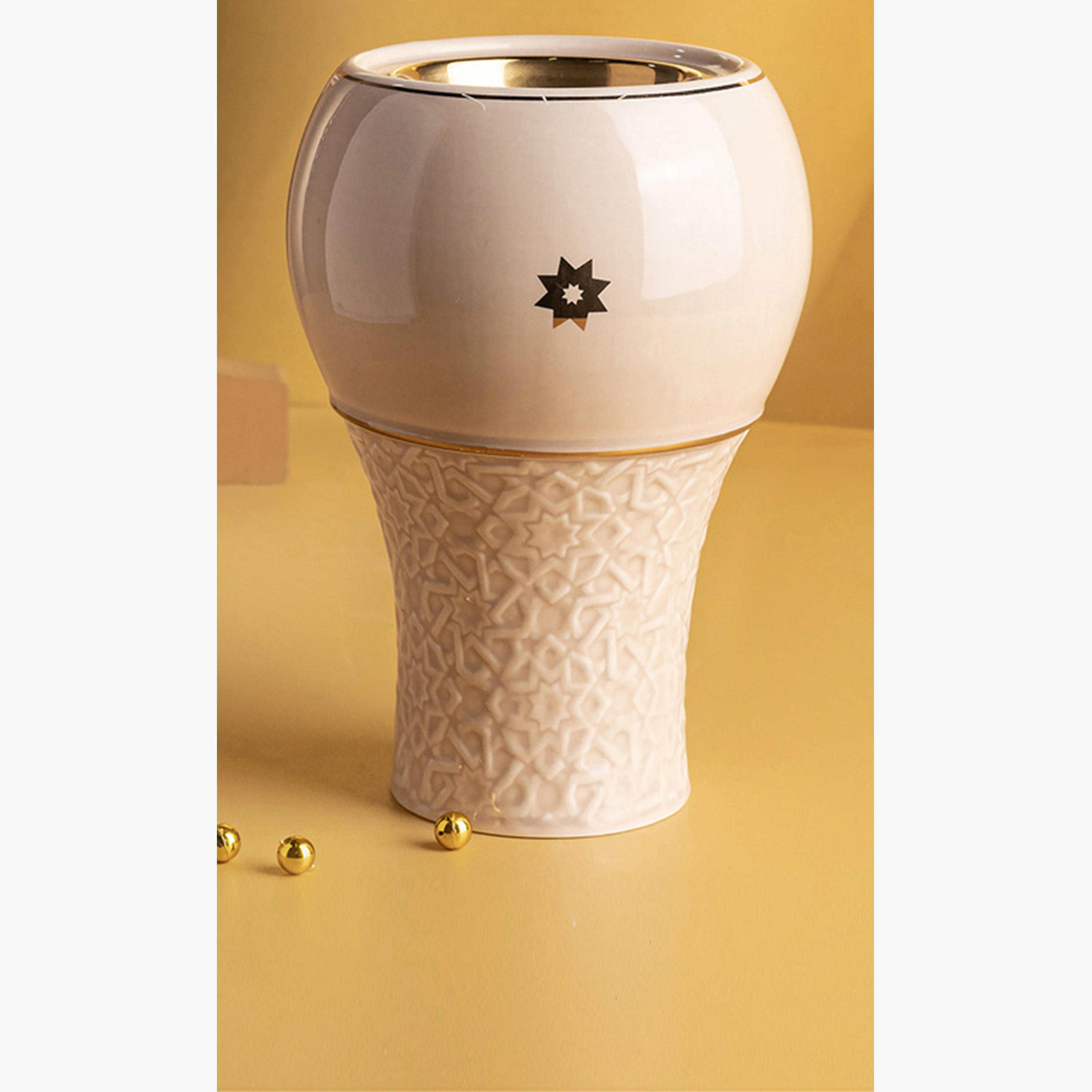 Otantik Crown Textured Porcelain Incense Burner - 11x11x17 cms-household-homefragrance-burners-image-1