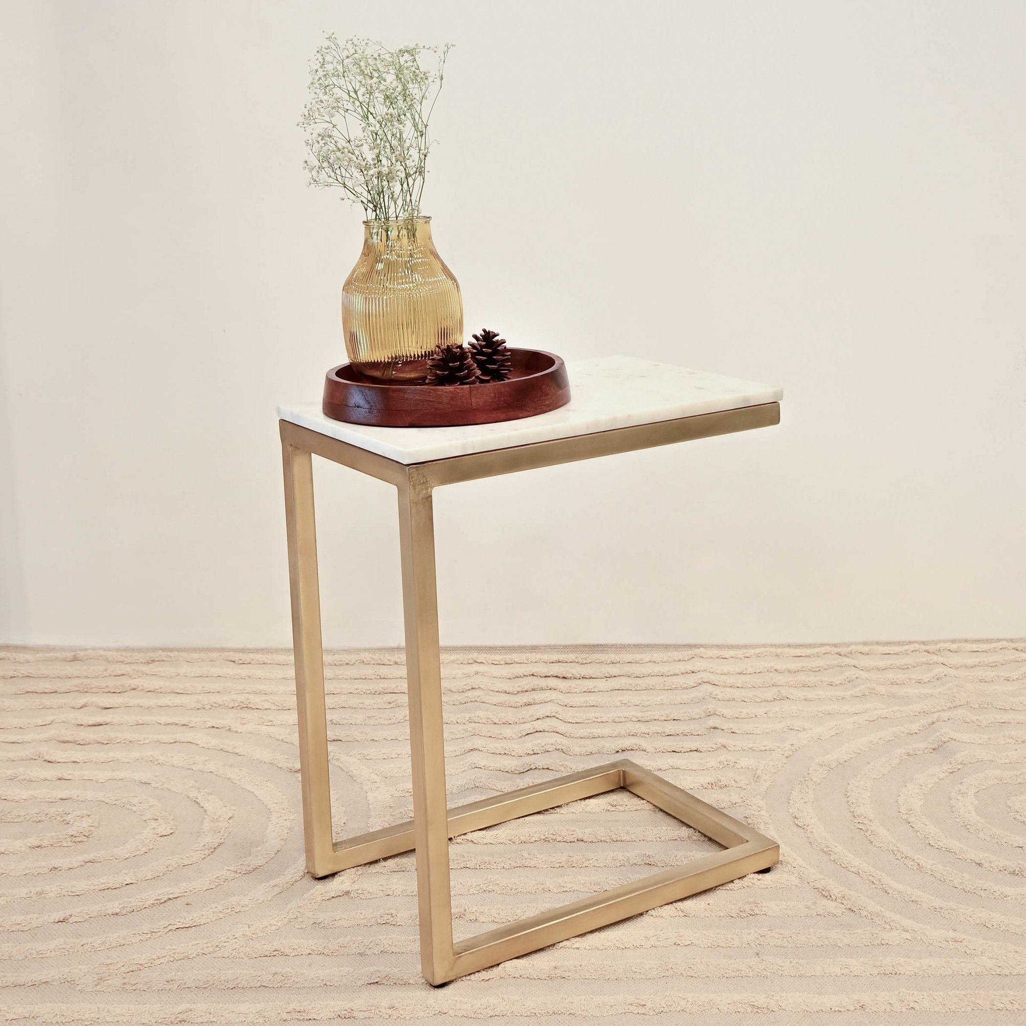 Home Carving Marble Top End Table - 46x30x56 cms-furniture-livingroom-sideandendtables-image-1