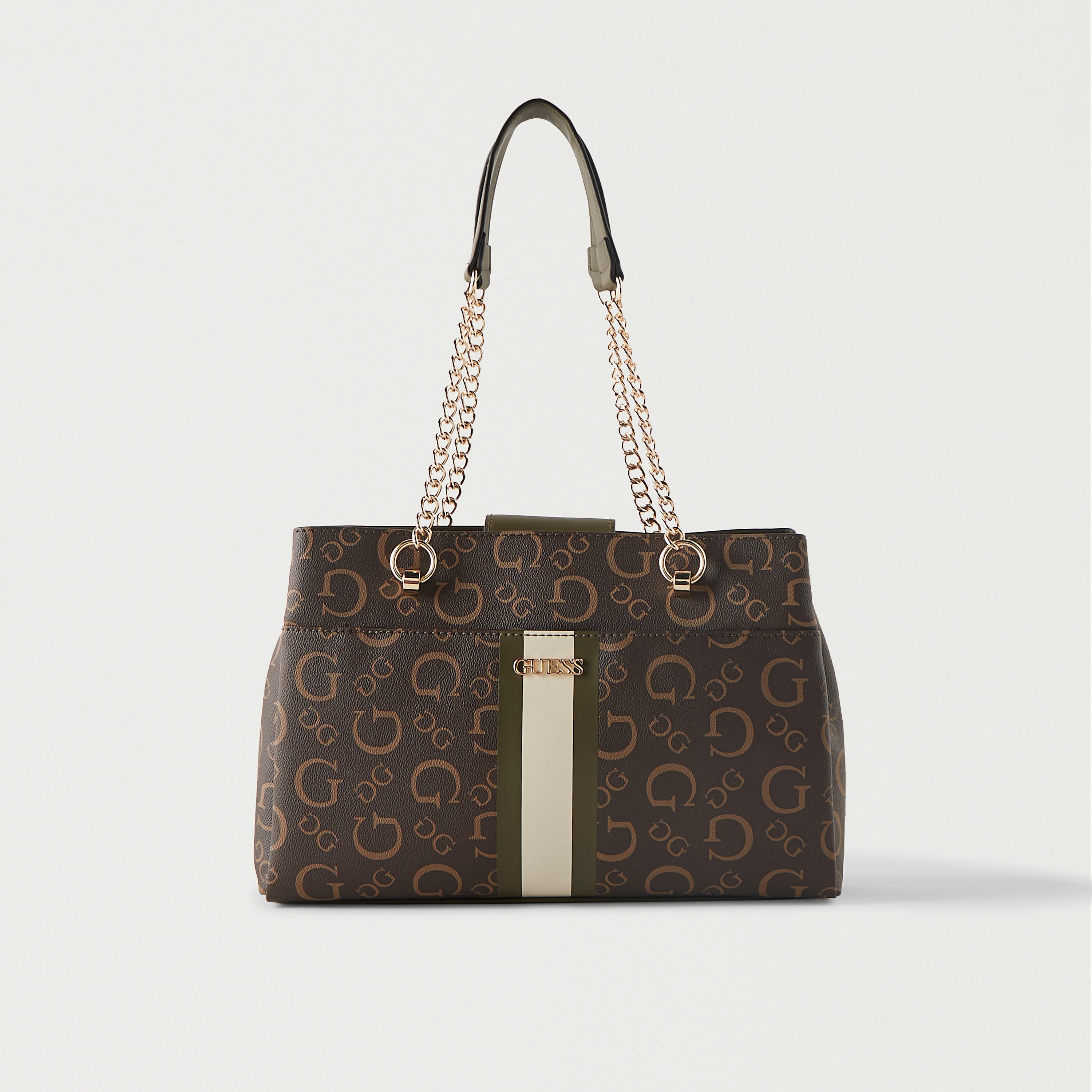 Guess Logo Print Shoulder Bag with Chain Double Handle-women-bagsandwallets-handbags-image-1