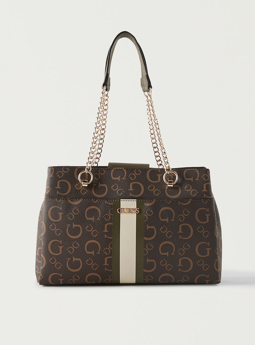 Guess Logo Print Shoulder Bag with Chain Double Handle-women-bagsandwallets-handbags-image-1