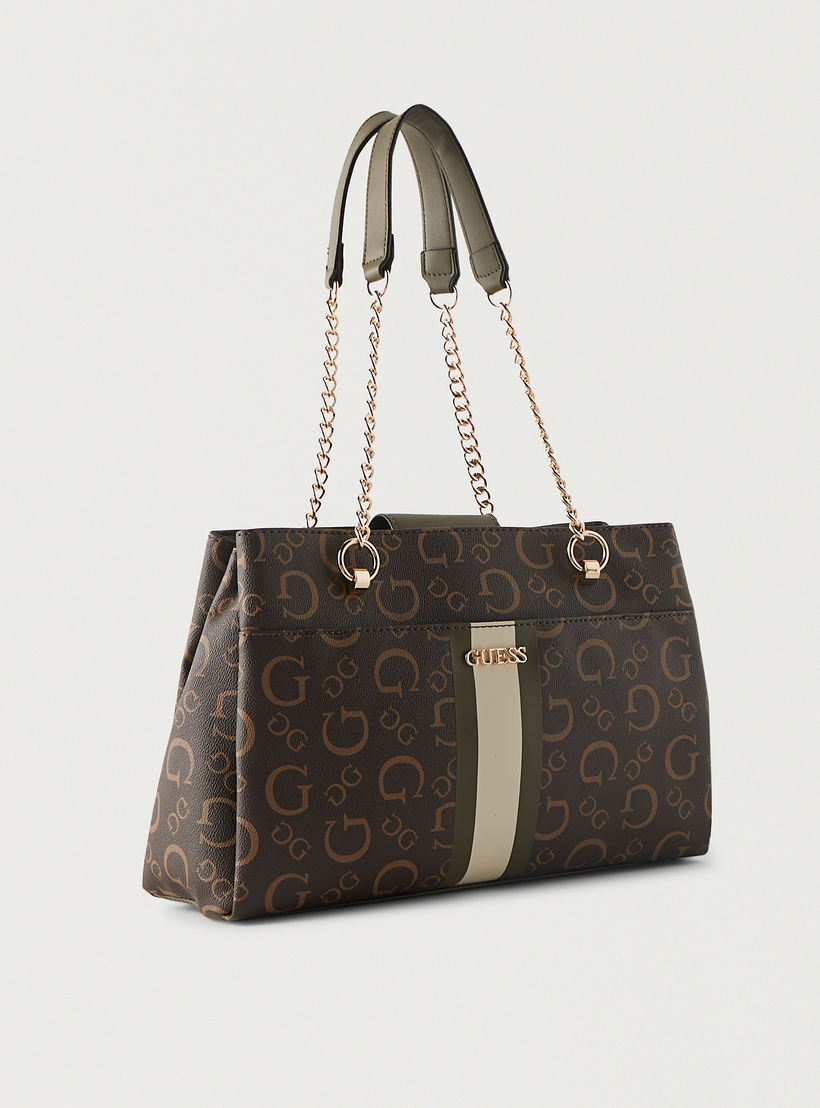 Guess Logo Print Shoulder Bag with Chain Double Handle-women-bagsandwallets-handbags-image-3