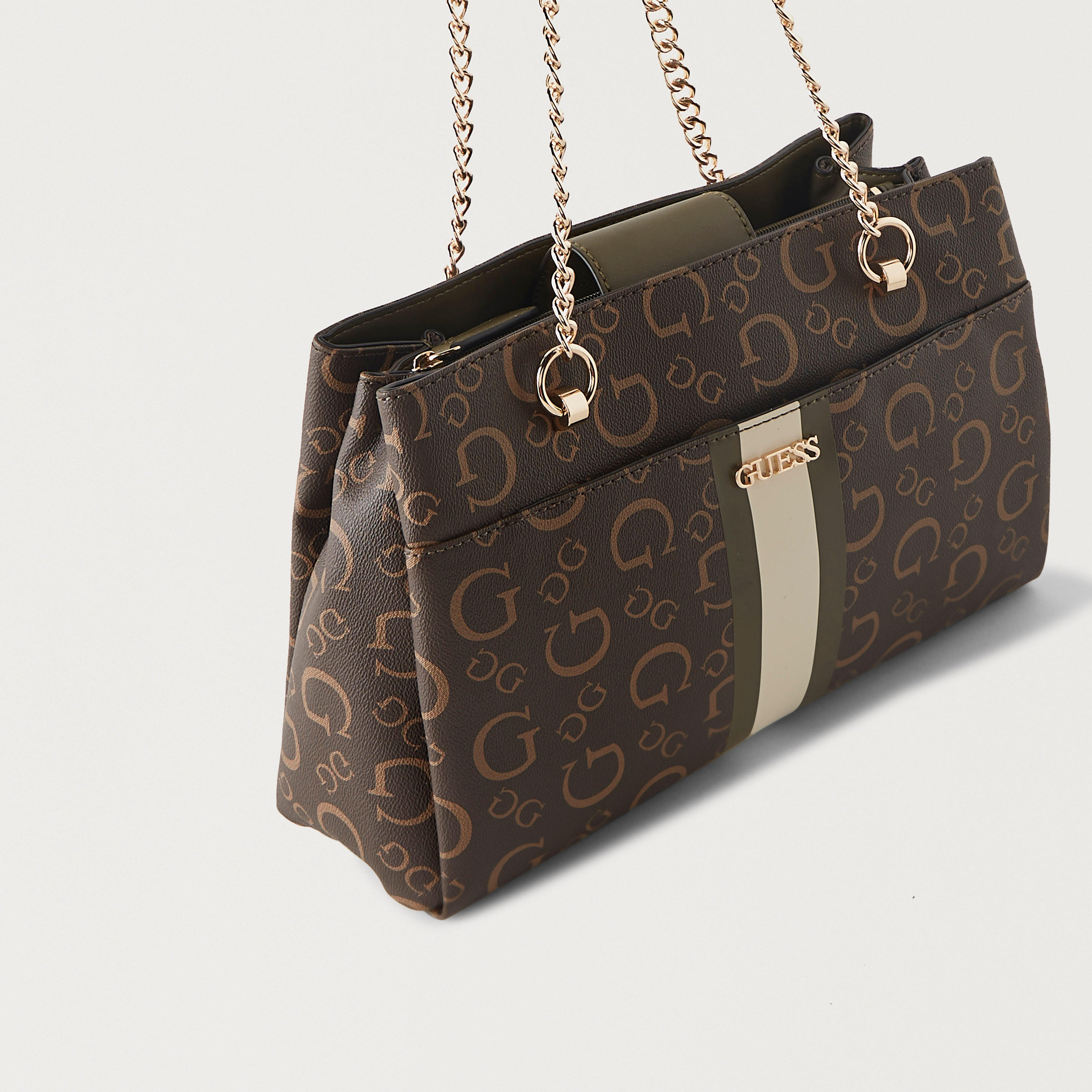 Guess Logo Print Shoulder Bag with Chain Double Handle-women-bagsandwallets-handbags-image-4