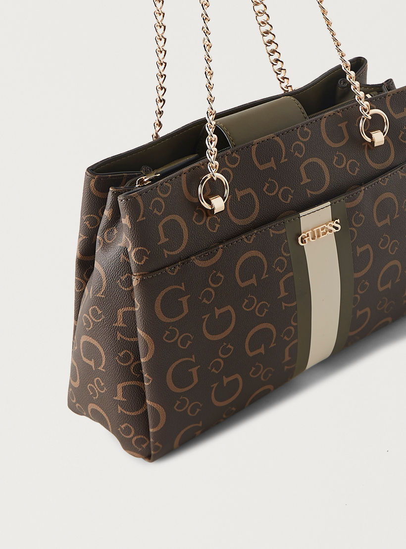 Guess Logo Print Shoulder Bag with Chain Double Handle-women-bagsandwallets-handbags-image-4