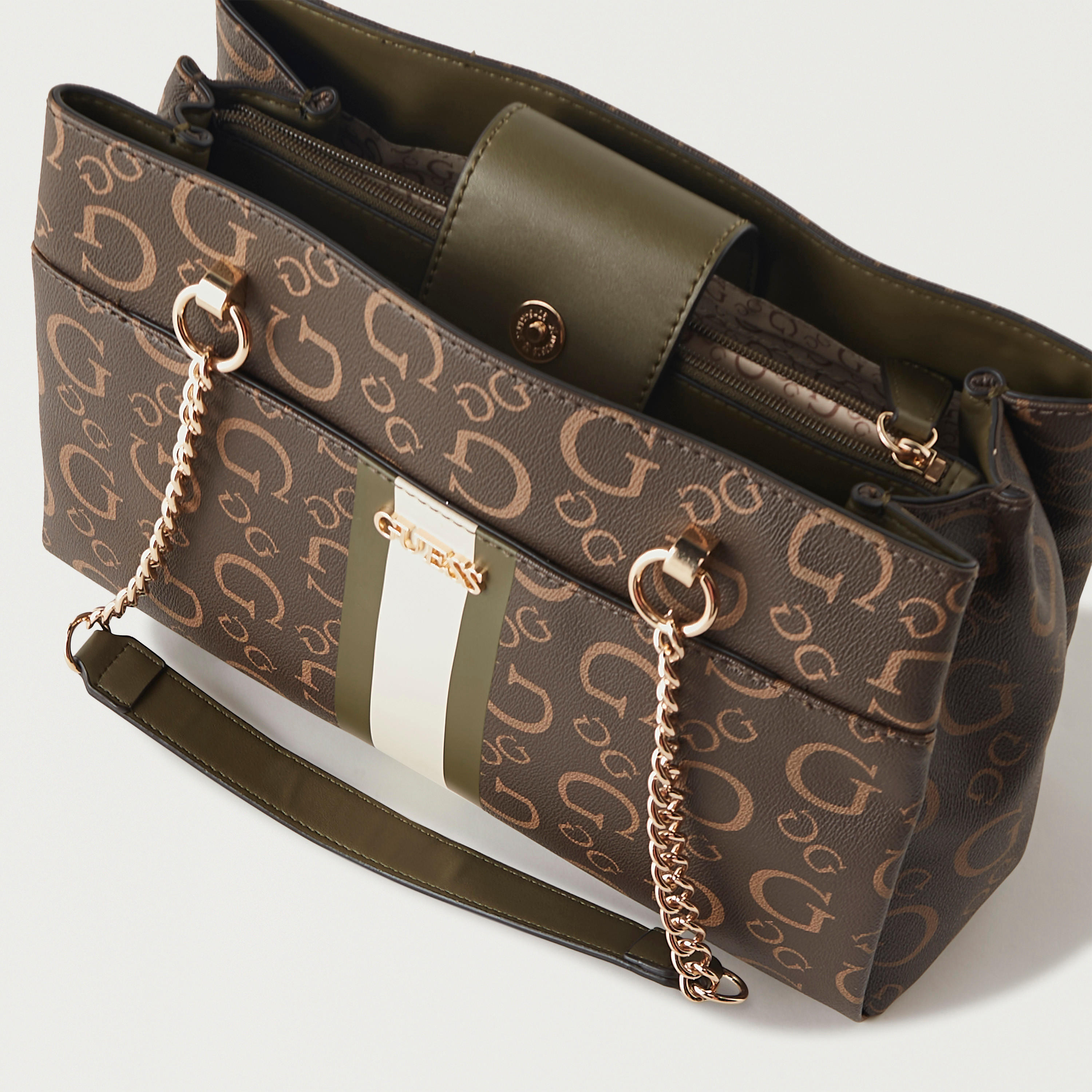 Guess Logo Print Shoulder Bag with Chain Double Handle-women-bagsandwallets-handbags-image-6