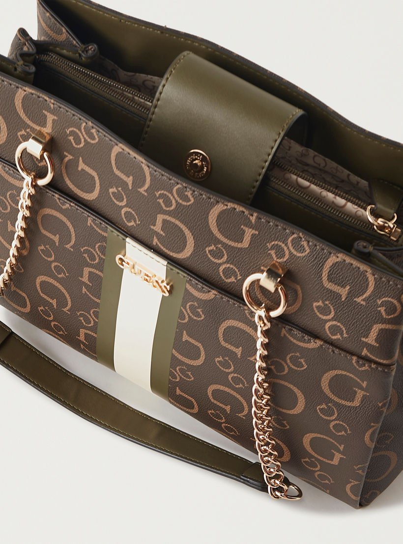 Guess Logo Print Shoulder Bag with Chain Double Handle-women-bagsandwallets-handbags-image-6