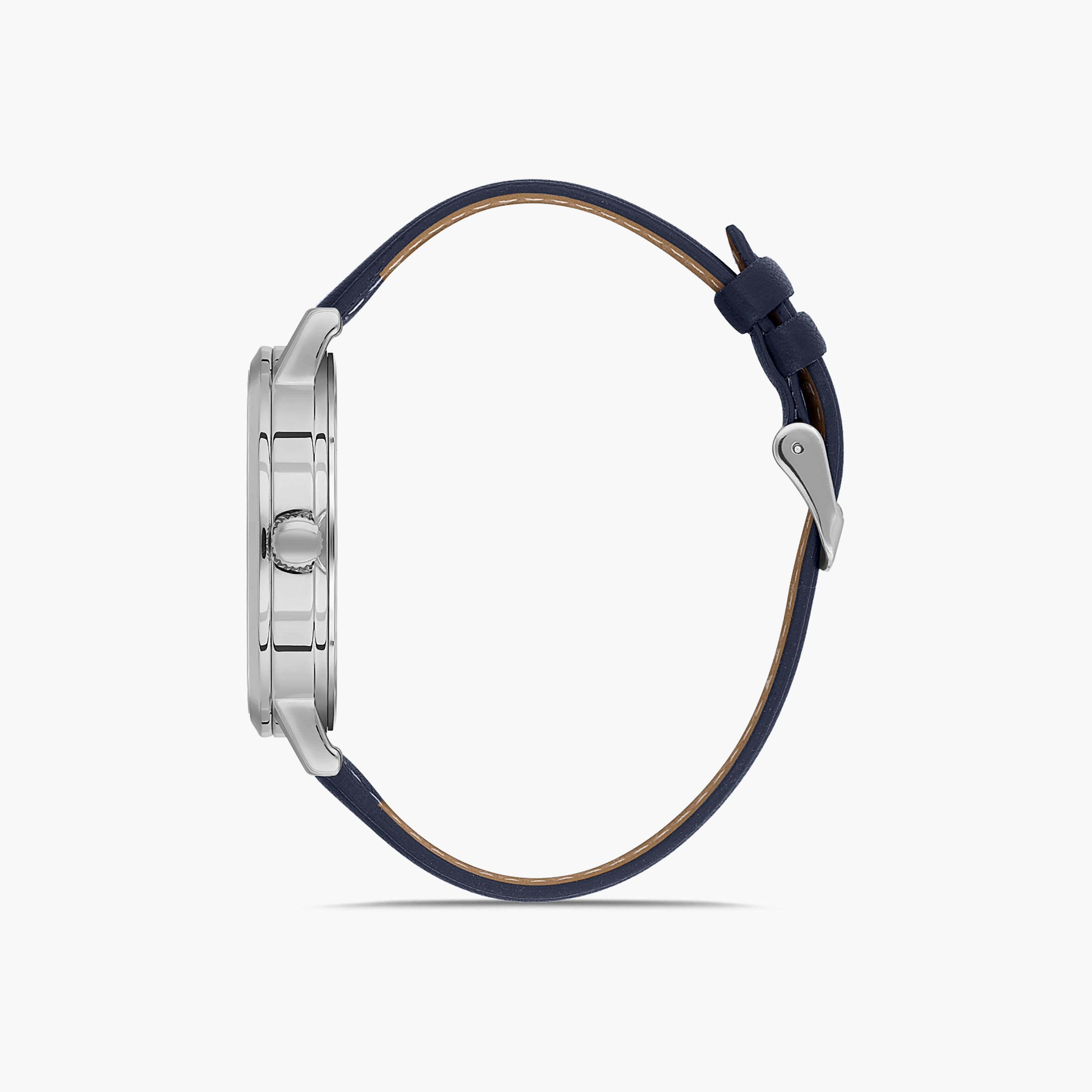 Omax Men's Silver Analog Leather Strap Watch | 00PR0043I018 | 42 MM-men-watchesandjewellery-watches-image-2