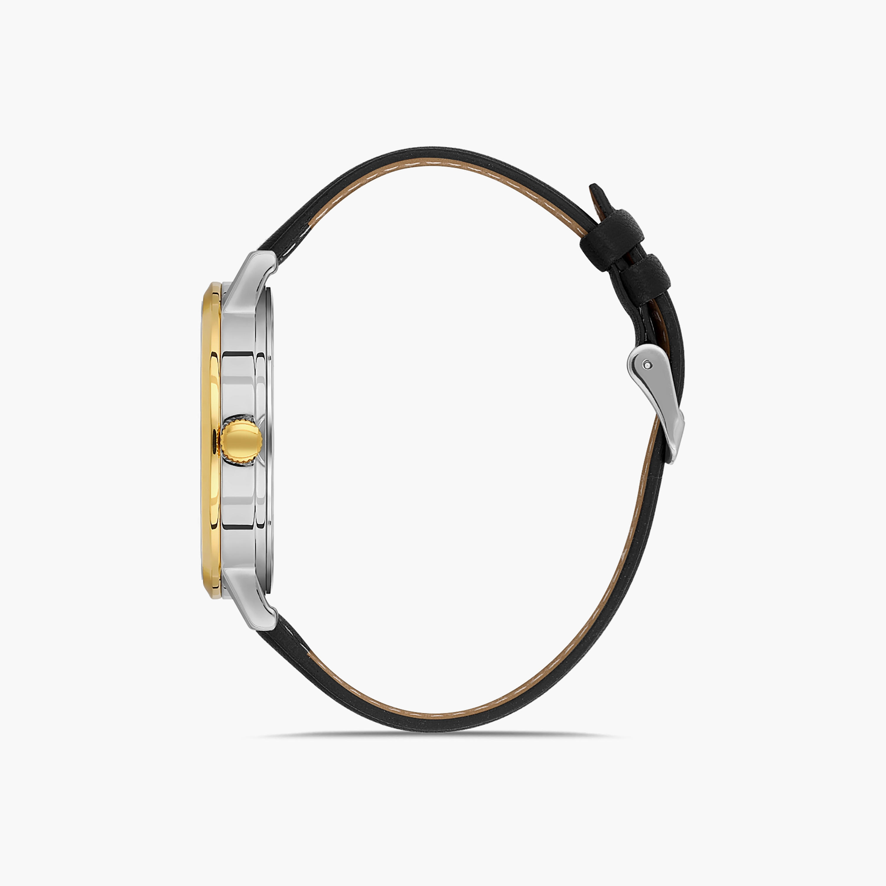 Omax Men's Silver & Gold Analog Leather Strap Watch | 00PR0043N001-men-watchesandjewellery-watches-image-2