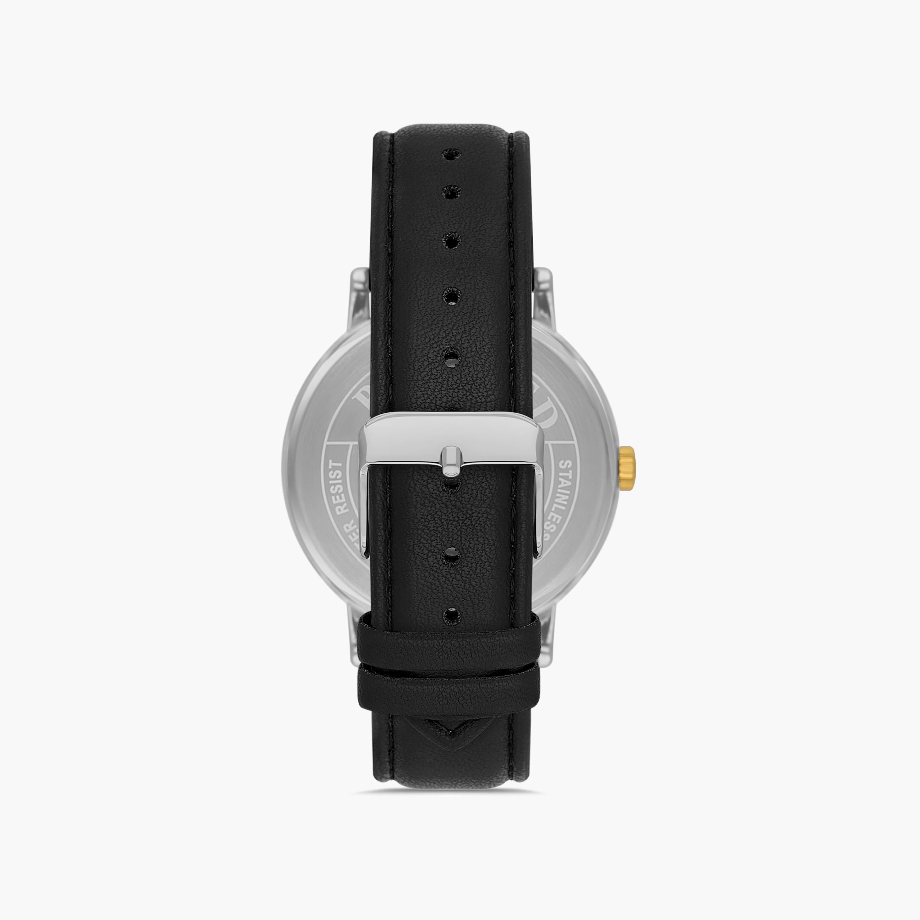 Omax Men's Silver & Gold Analog Leather Strap Watch | 00PR0043N001-men-watchesandjewellery-watches-image-3