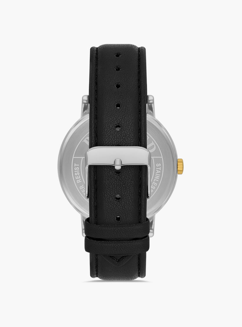 Omax Men's Silver & Gold Analog Leather Strap Watch | 00PR0043N001-men-watchesandjewellery-watches-image-3