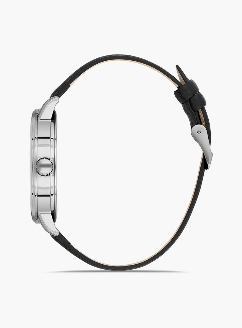 Omax Men's Silver Analog Leather Strap Watch | 00PR0045I002-men-watchesandjewellery-watches-image-2