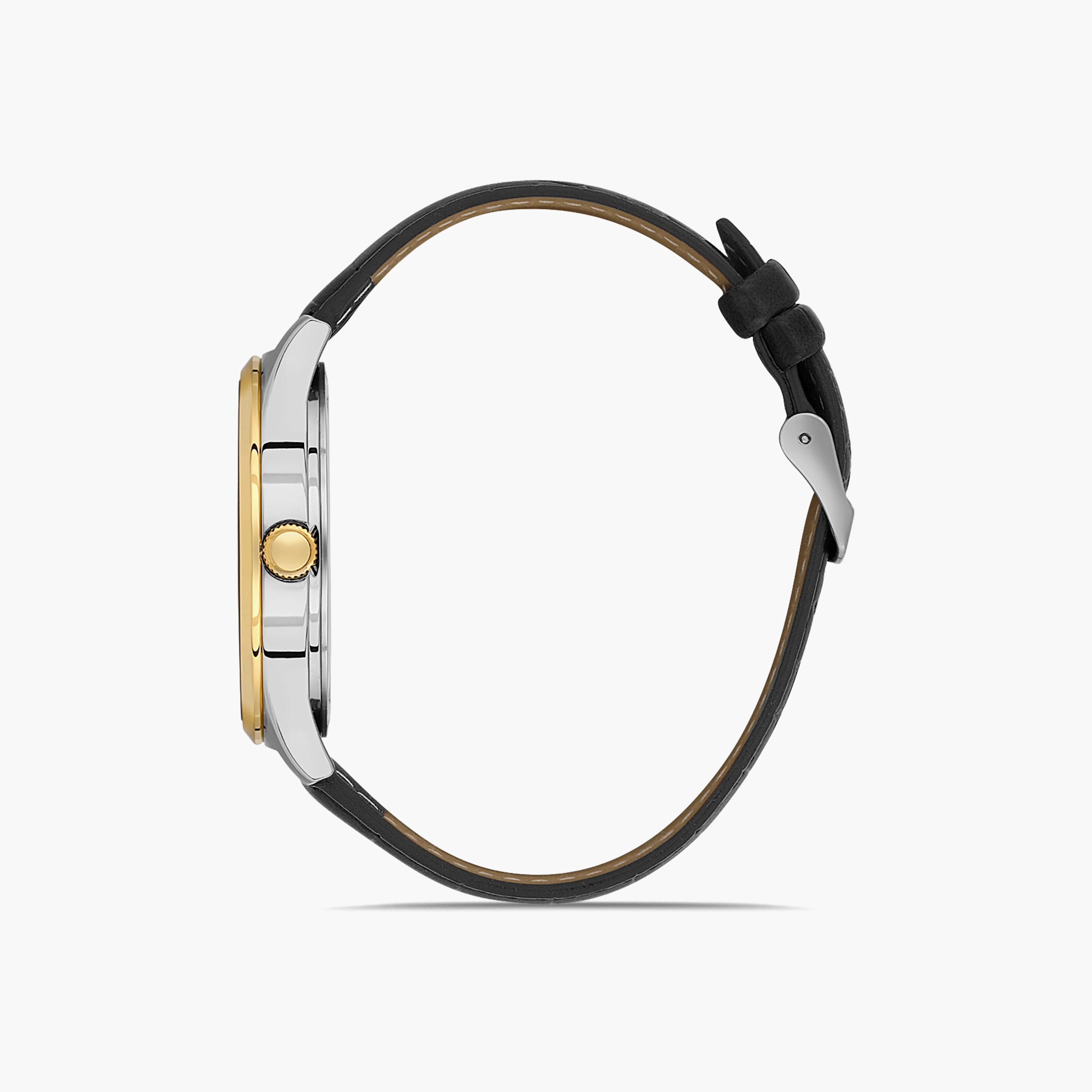Omax Men's Silver & Gold Analog Leather Strap Watch | 00PR0047N001 | 42 MM-men-watchesandjewellery-watches-image-2