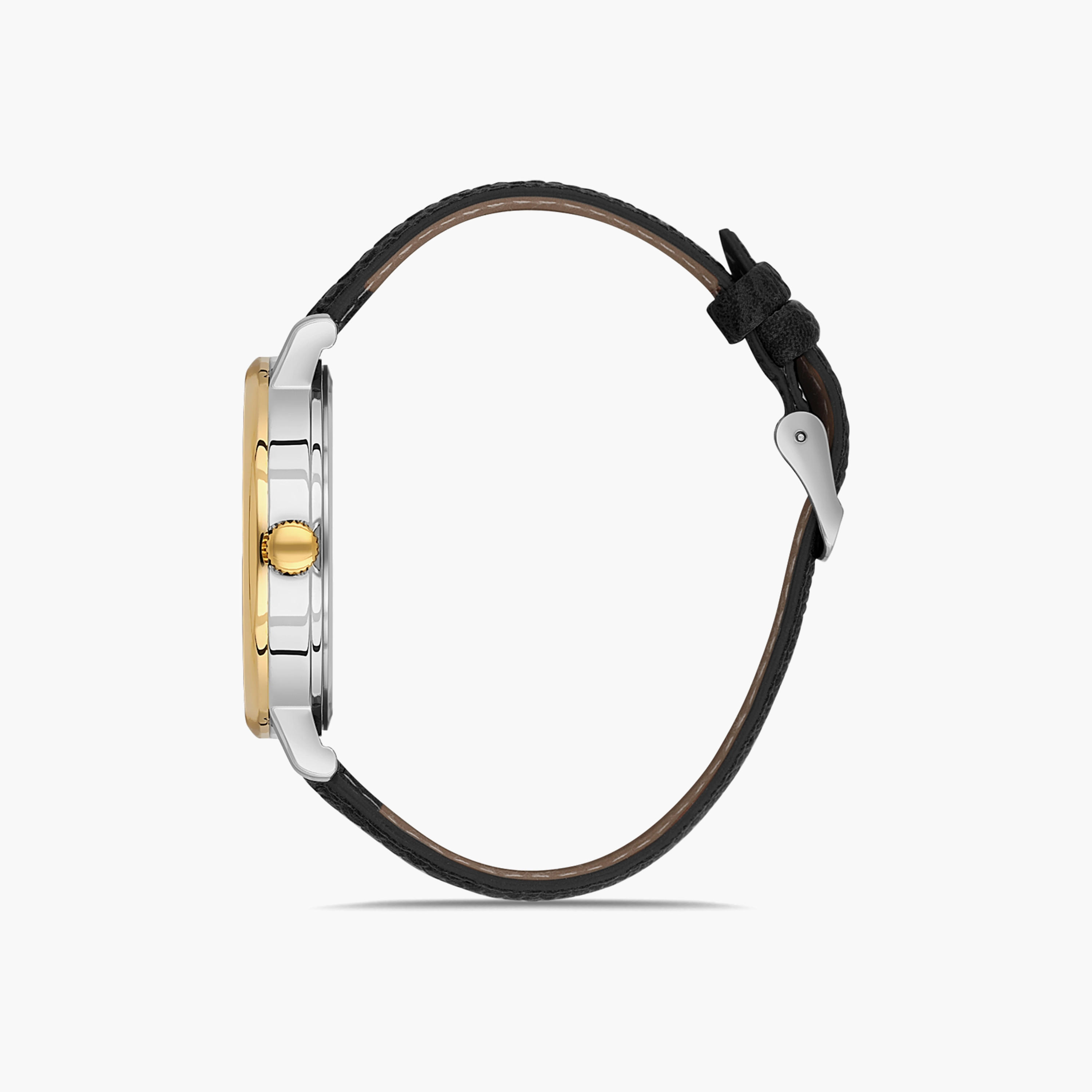 Omax Men's Silver & Gold Analog Leather Strap Watch | 00PR0049N001-men-watchesandjewellery-watches-image-2