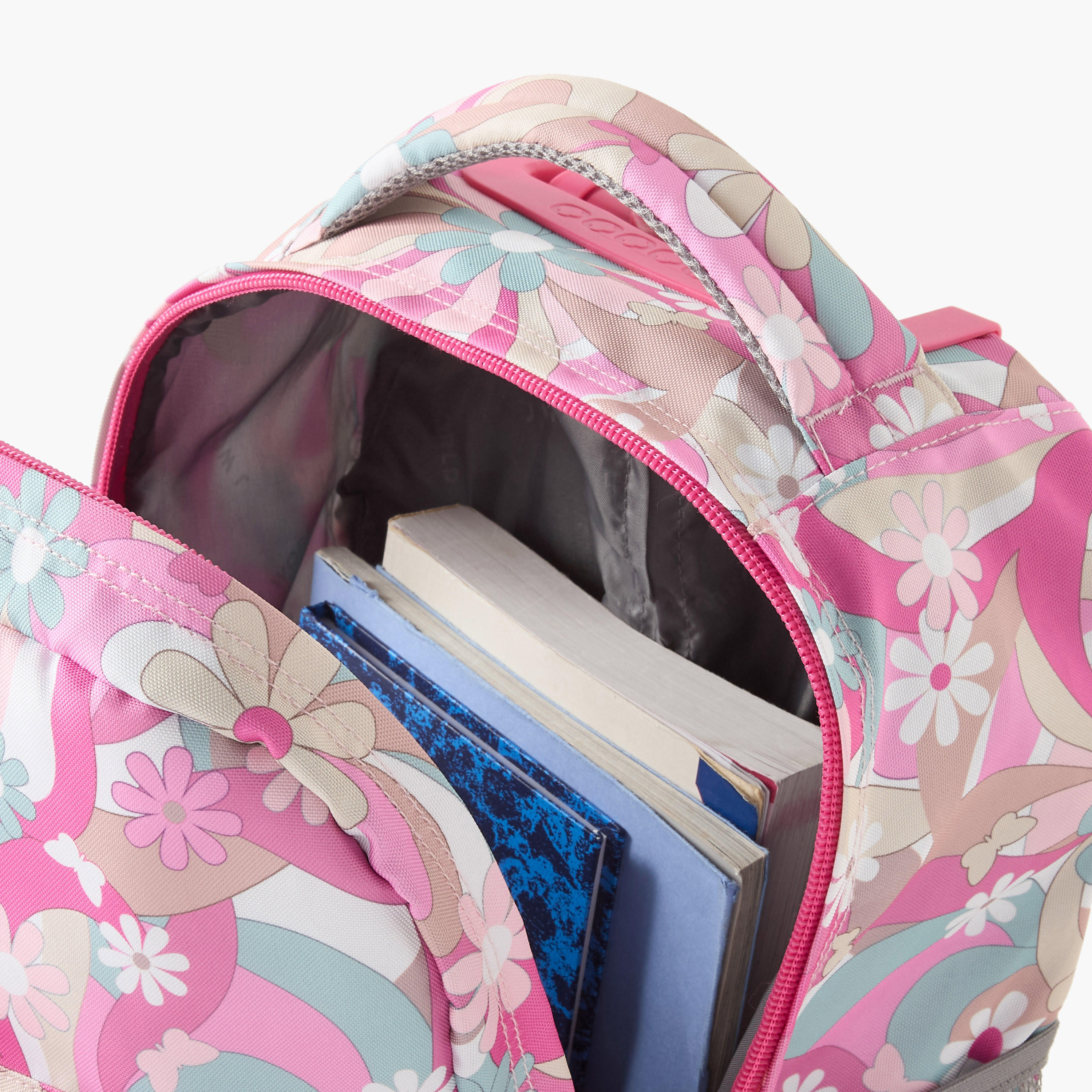 شنطة ظهر ترولي 18 بوصة بطبعات زهرية ومقبض قابل للسحب من جي وورلد - 21x32x46 سم-school-bagsandbackpacks-trolleybags-image-2
