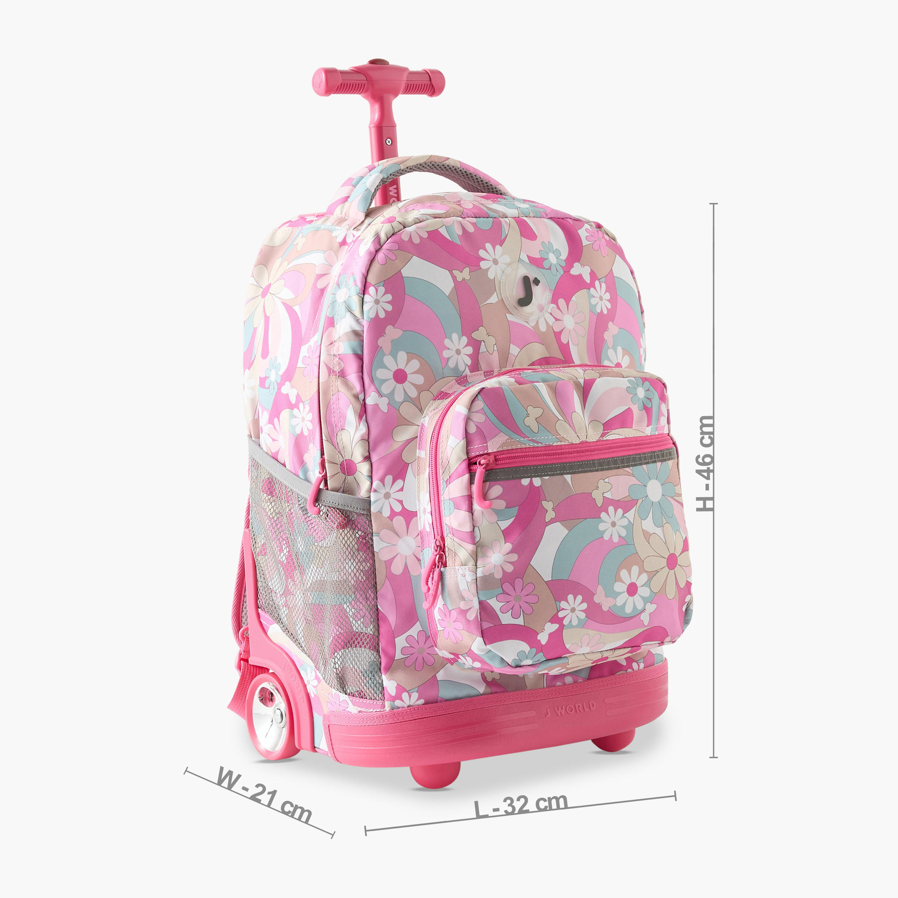 شنطة ظهر ترولي 18 بوصة بطبعات زهرية ومقبض قابل للسحب من جي وورلد - 21x32x46 سم-school-bagsandbackpacks-trolleybags-image-3
